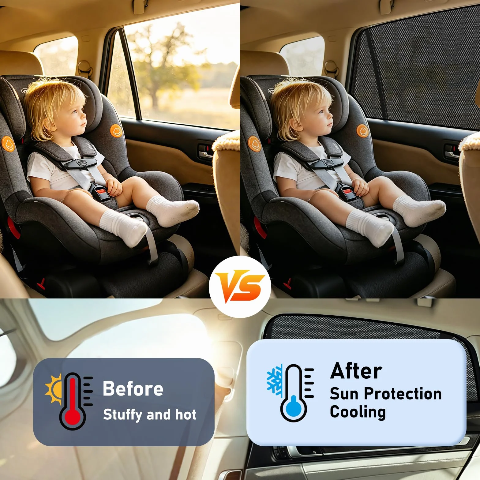Tendine Parasole Auto Bambini, 2 Pezzi Parasole Finestrini Auto Piccola, Universale Tende Parasole Calza Finestrini Posteriori Laterali, Protezione Solare UV Anti-Zanzara Oscuramento Vetri