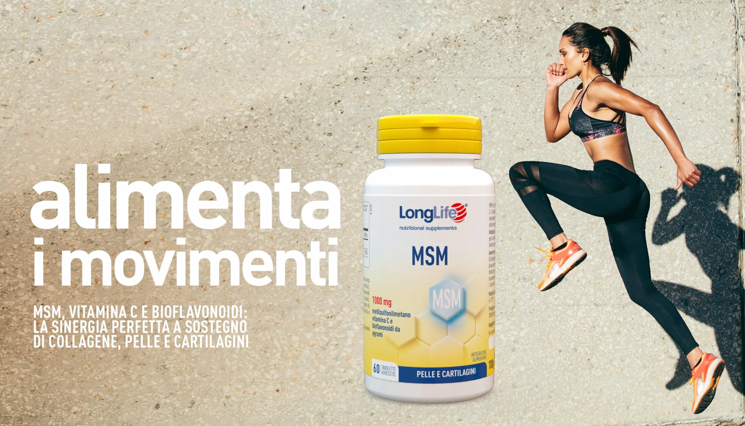LongLife® MSM con vitamina C e bioflavonoidi 2000mg OptiMSM® dose giornaliera alto dosaggio vegano senza glutine
