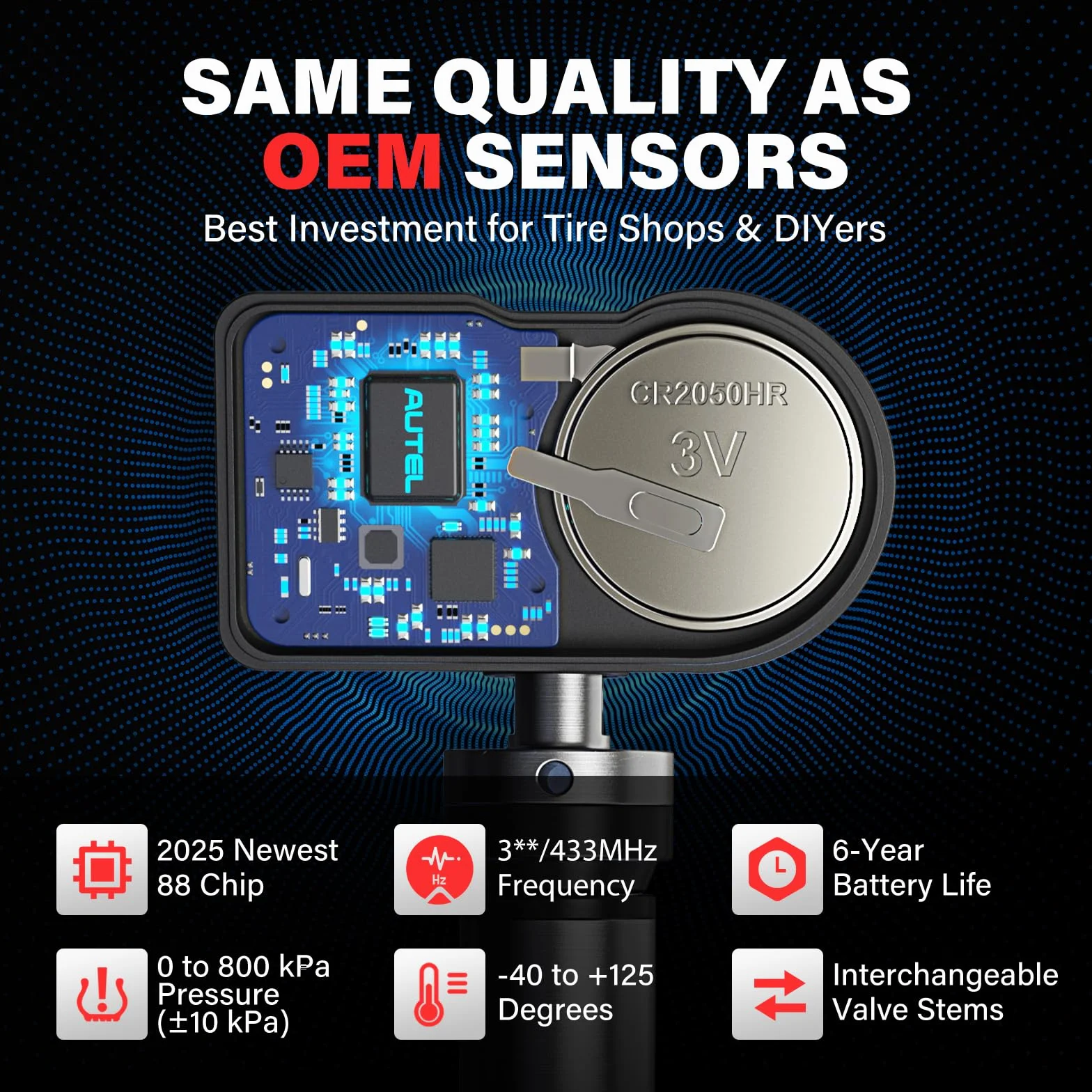Autel TPMS Sensore MX-Sensor, Doppia Frequenza, Sensore TPMS per 98% Delle Auto, Funziona con TS408S TS508WF TS601 TS501 Pro, 100% Sensore TPMS Programmabile e Clonabile (Valvola in Metallo, 4 Pezzi)