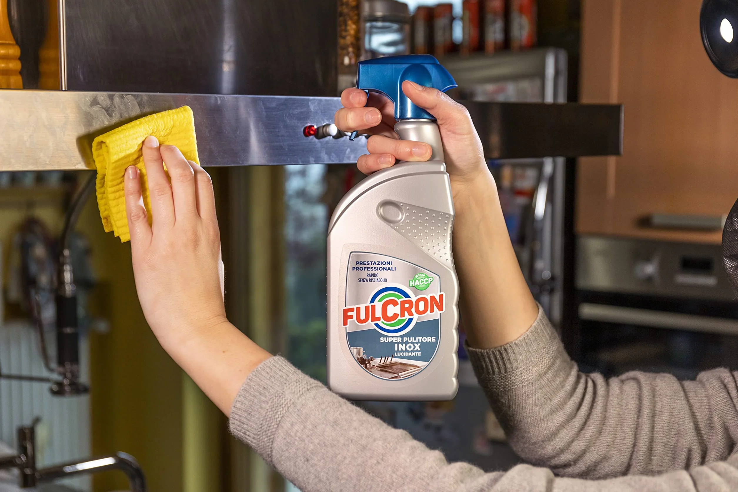 FULCRON Super Pulitore Inox 750 ml, Deterge e Lucida Acciaio Inox, Non lascia Aloni