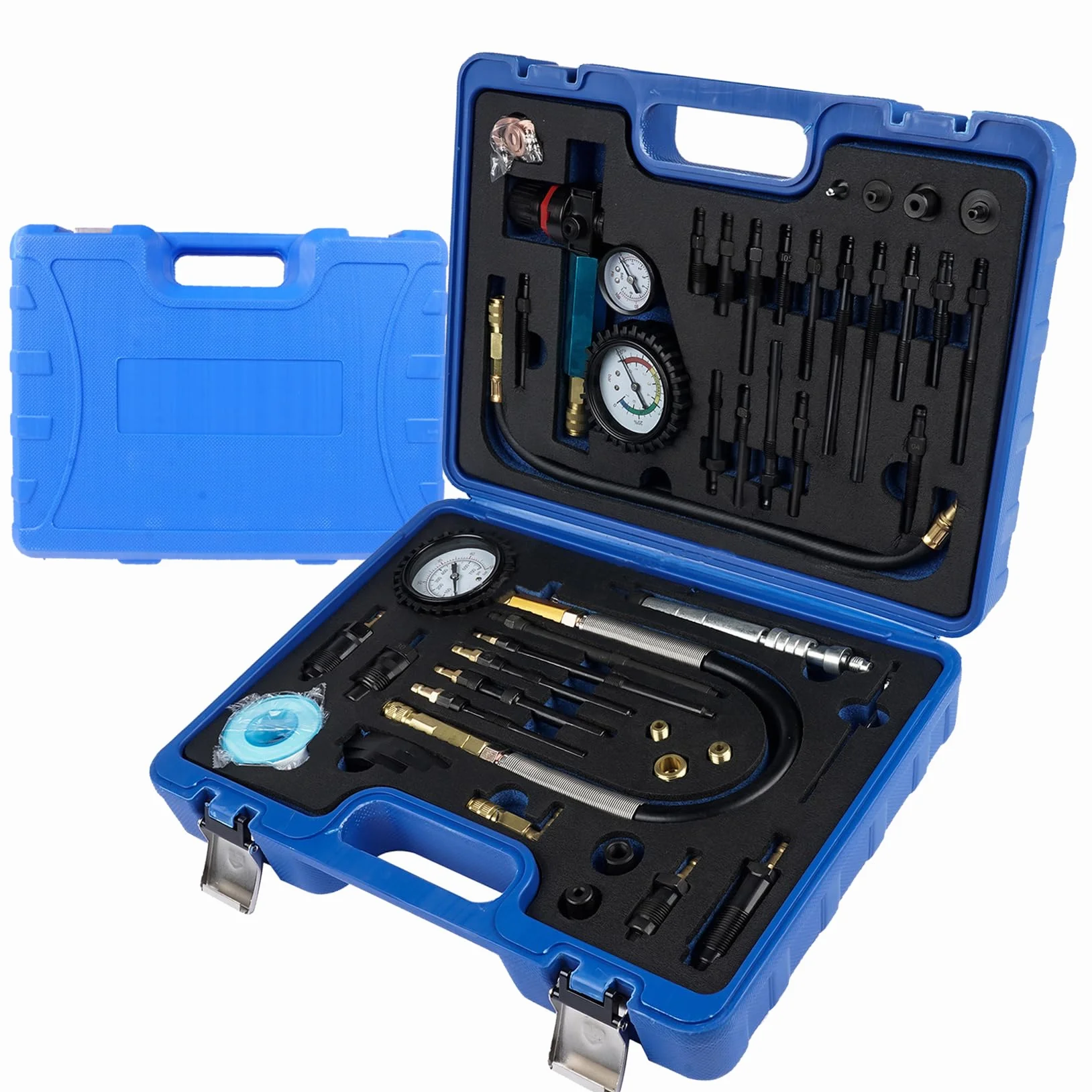 46 Pezzi Tester di Compressione Professionale, Tester di Perdita di Pressione per Motori Diesel e Benzina (blue)