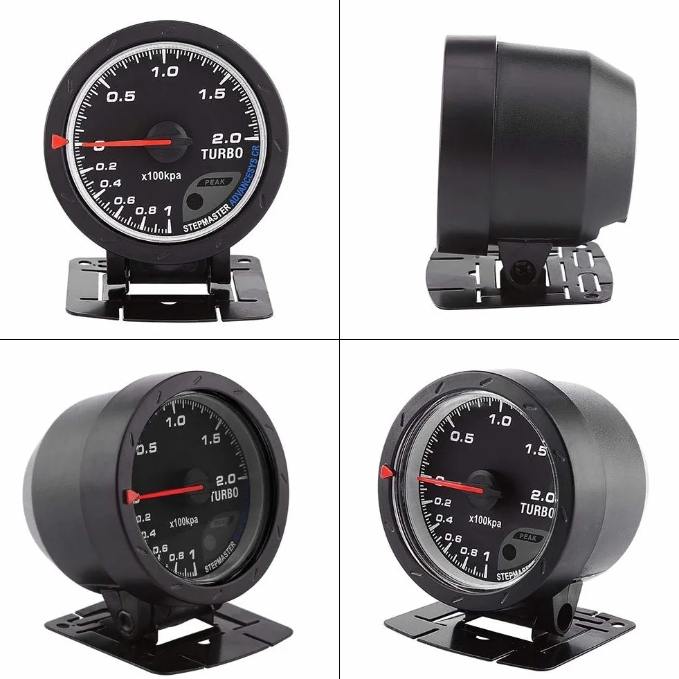 Fydun Calibro universale 60 mm LED Turbo Boost Nero per auto 0-200 Kpa