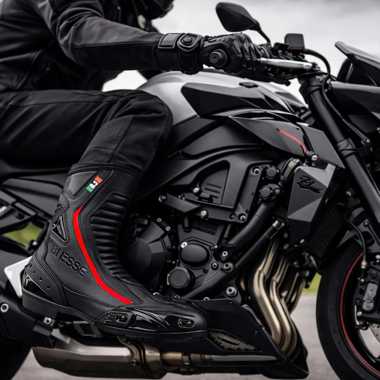 BI ESSE -Stivali Moto In Pelle,Scarpa Per Motocicletta Impermeabile,Traspiranti,Stivaletti Invernali Strada,Protezione Caviglia