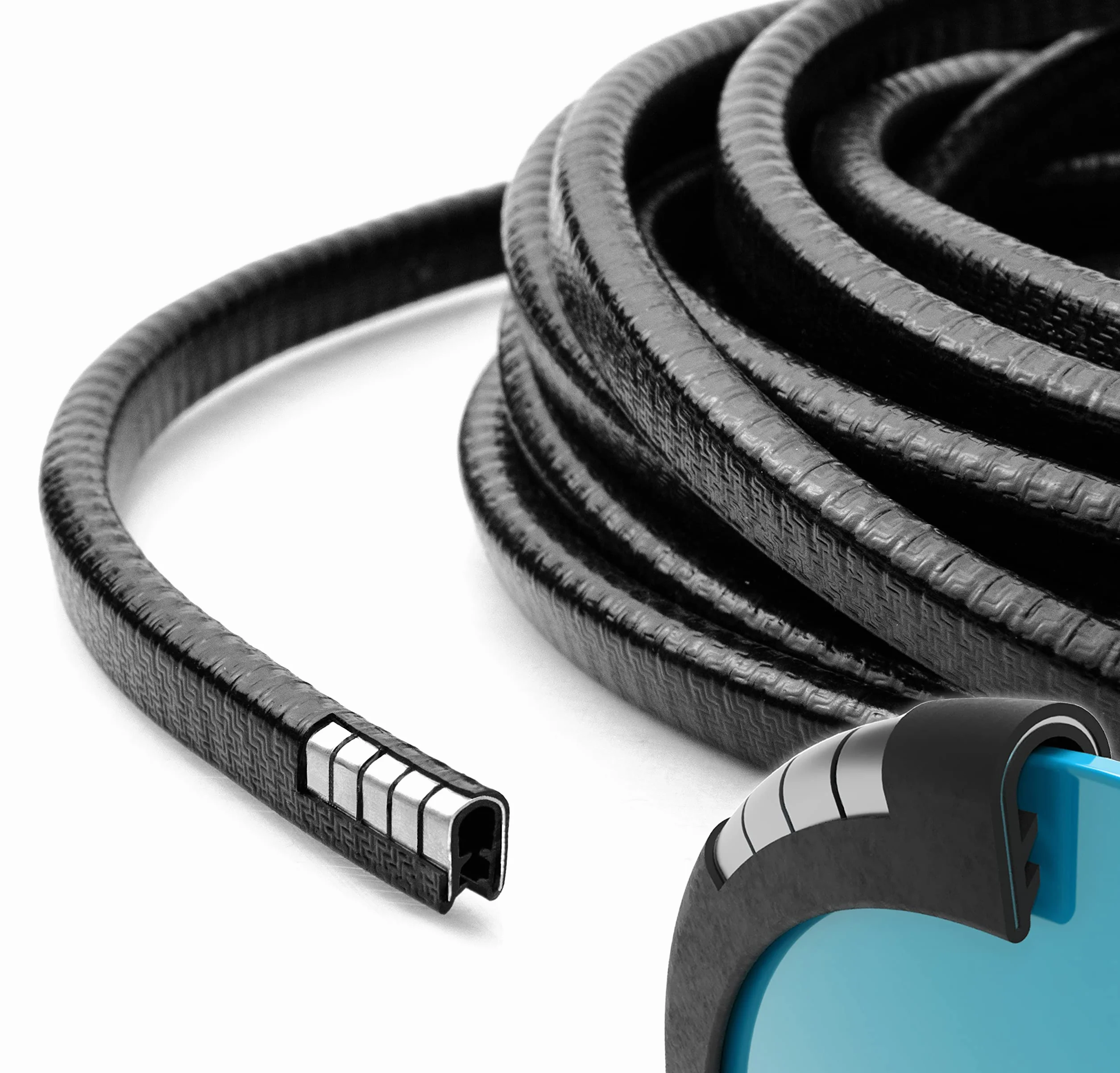 KING KONG STATE ® - Protezione per bordi auto, 8 m, in caucciù, con profilo in gomma, colore: nero Rinforzo in metallo