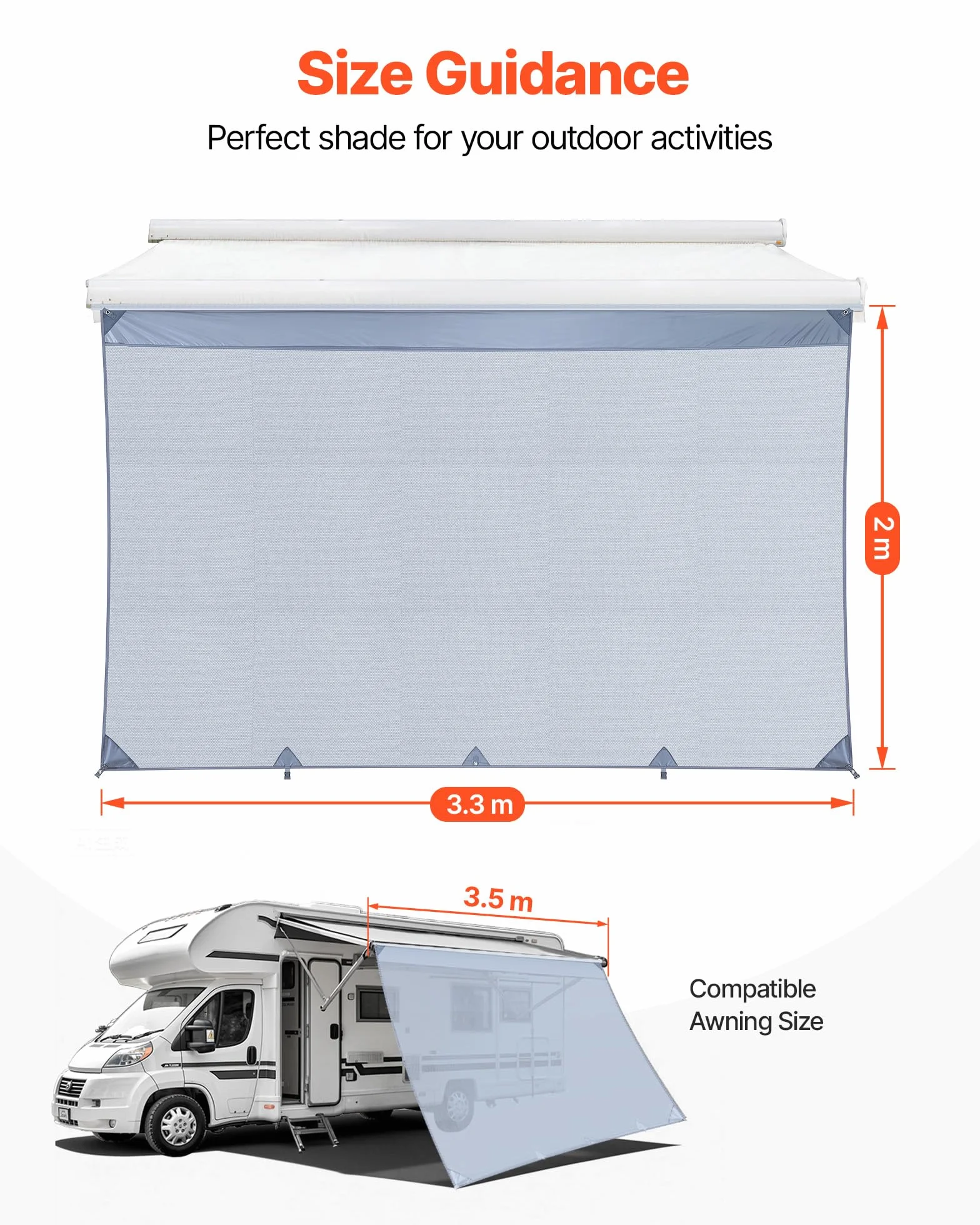 VEVOR Pannello Frontale Tenda da Sole per Camper 2 x 3,3 m Parasole Frangisole Parete Laterale