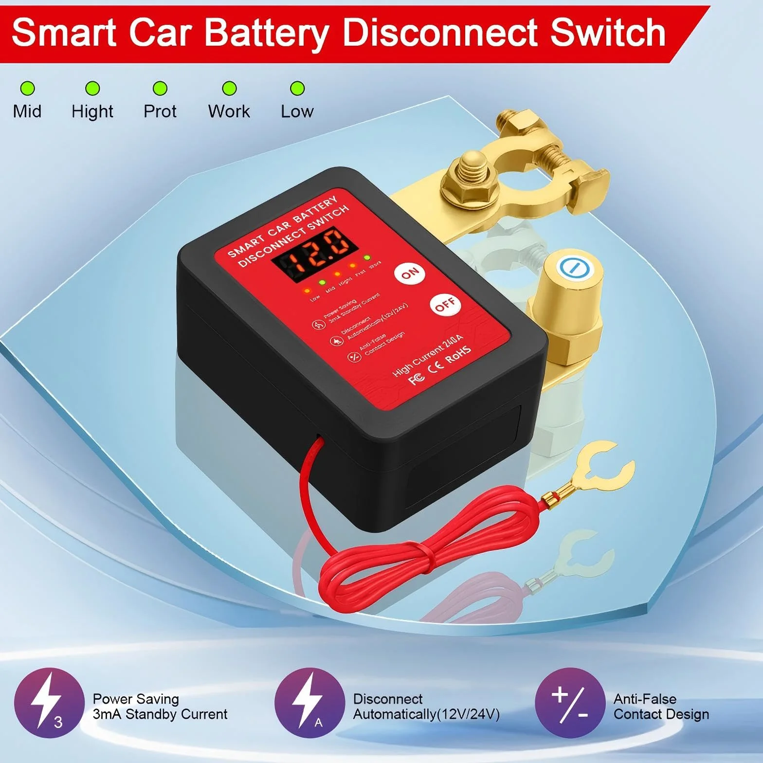 Stacca Batteria Auto 12V 240A, Interruttore Staccabatteria con Display LED, Interruttore Automatico Senza Fili con Telecomando, Kill Switch Antifurto per Auto, Camper, ATV, Camion, Trattore
