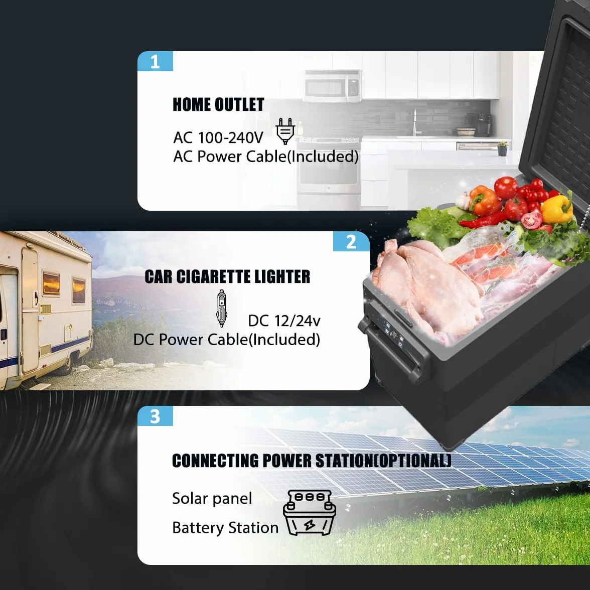 Alpicool NCF55 50L Frigoriferi Portatile Elettrico Frigorifero per Auto Congelatore 12V 24V DC/AC Mini Frigo per Viaggio, Picnic, Campeggio Uso Esterno, da -20℃ a 20℃(nero)
