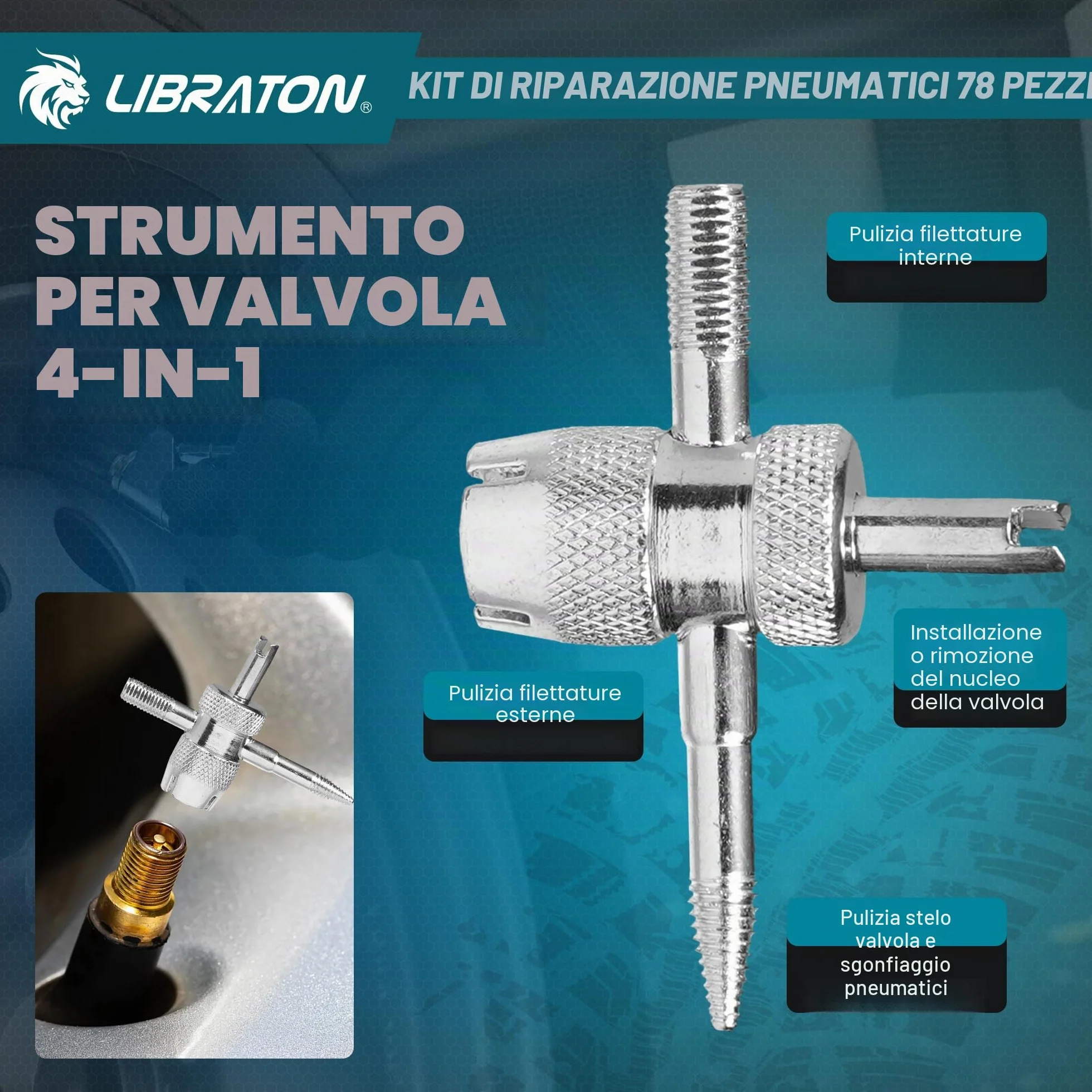 Libraton Kit Riparazione Pneumatici Auto Professionale per Fori e Puncture Tubeless