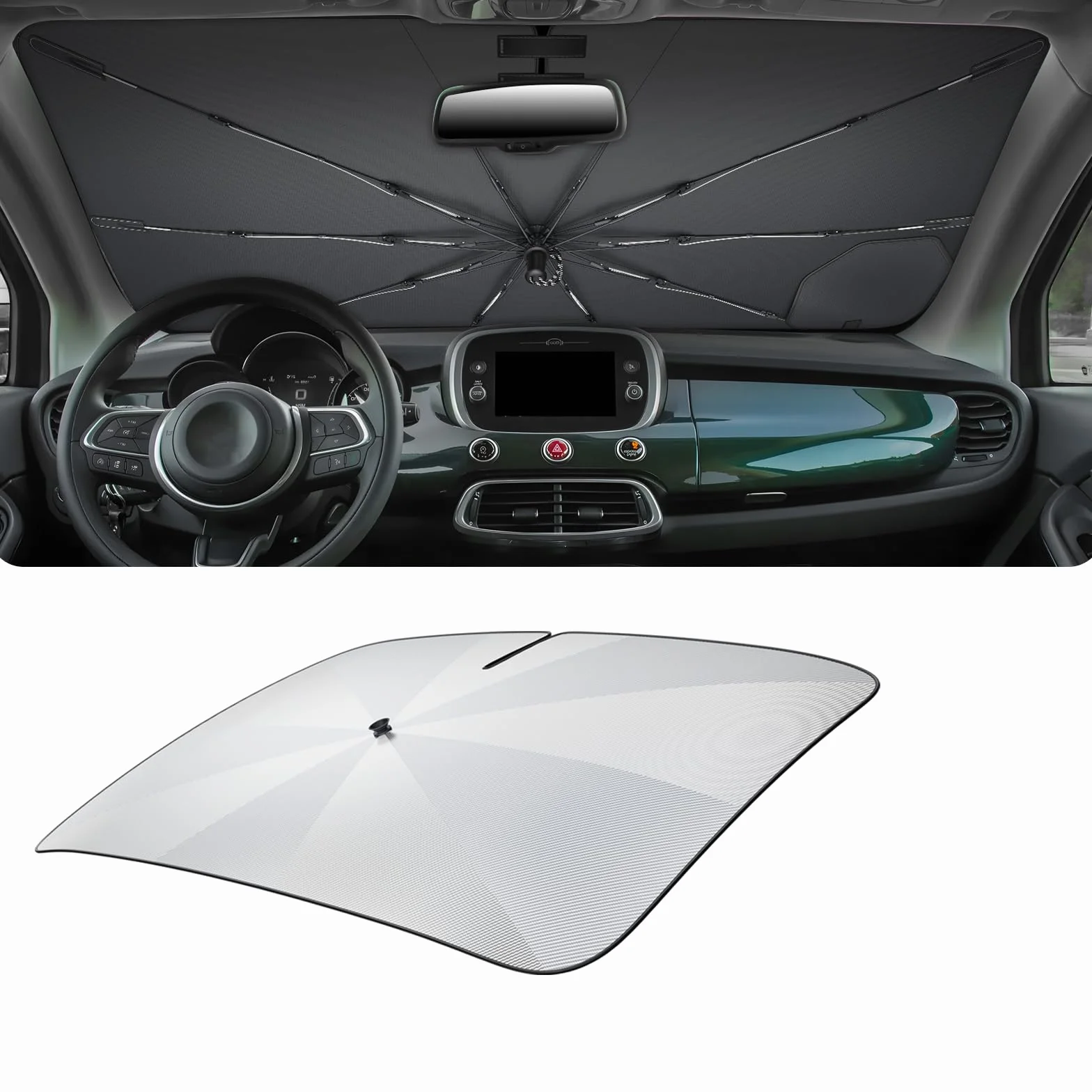 LUWU [Aggiornato] Ombrello Parasole Auto Compatibile con FIAT 500X 2015-2025 2026 Parabrezza Parasole Auto ad Ombrello Pieghevole per Parabrezza Anteriore Interno 500X Accessori