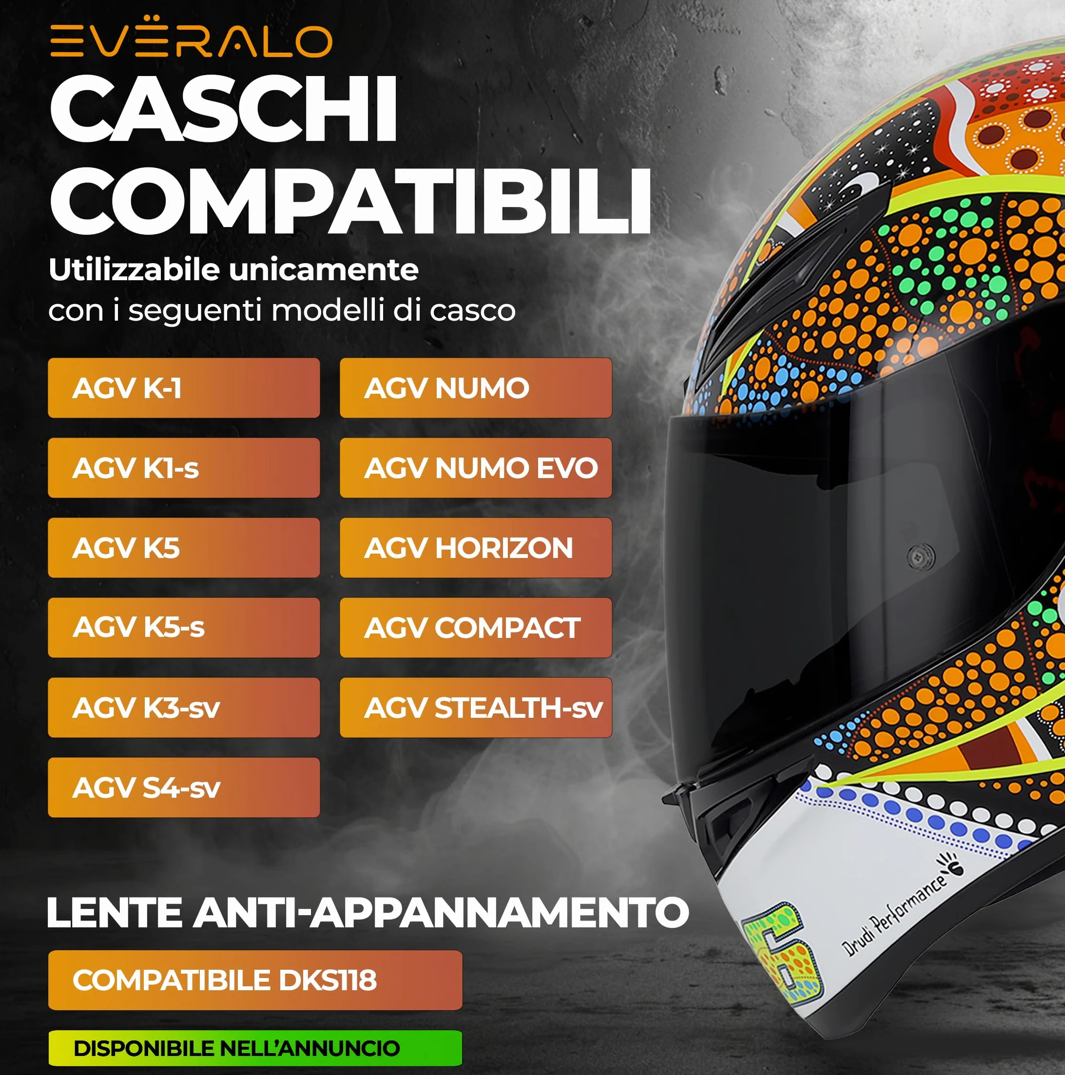 Visiera Compatibile con Agv K1 - K1s - K3sv - K5 - K5s - S4sv - Horizon - Skyline - Strada - Stealth sv - Compact - GT-2 (Dark Fume')