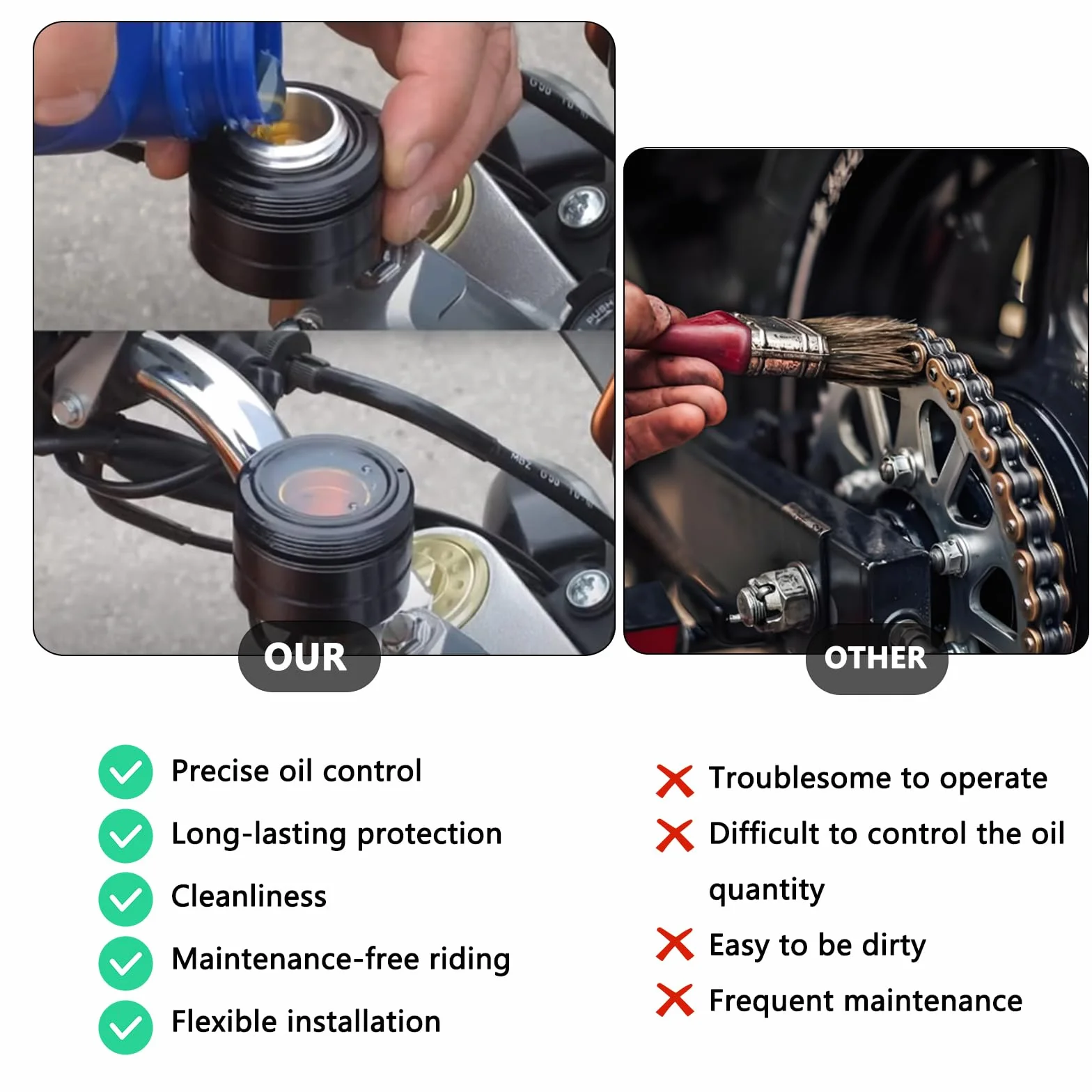Olio lubrificante per catena moto, con controllo manuale automatico, parte della tazza dell'olio della moto (grigio)