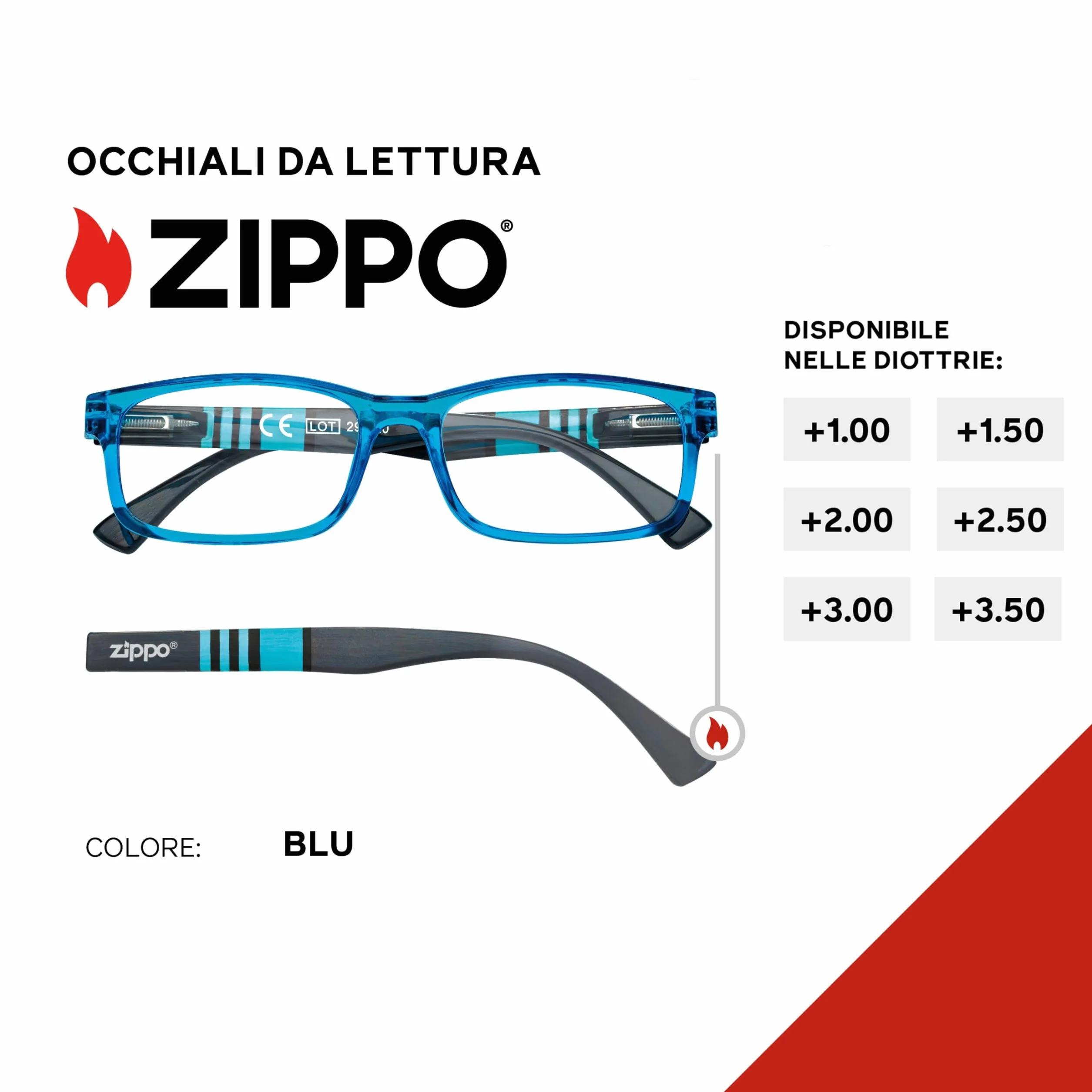 Zippo Occhiali da Lettura Montatura Morbida +1.50 Blu Aste a Righe