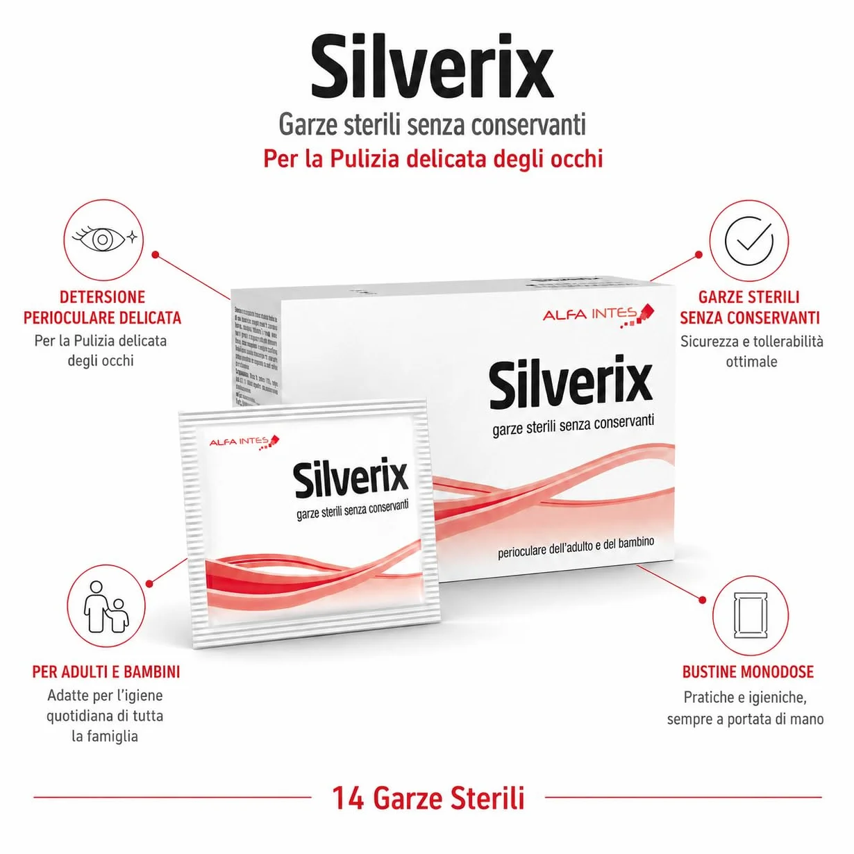 Silverix 14 Salviette sterili monouso con sodio ialuronato camomilla ed eufrasia