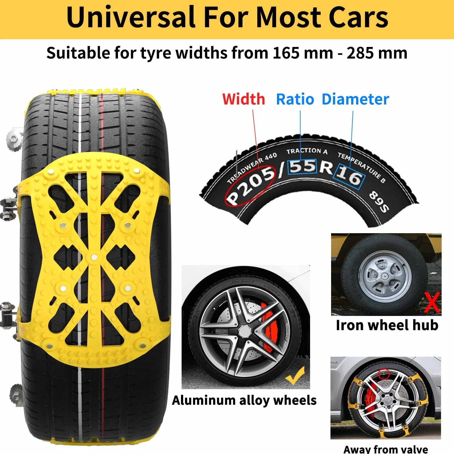 Catene da Neve Universali 6 Confezioni per Pneumatici 165-285mm Auto SUV ATV 215 55 17 215 65 R16 R17 R18 205 55 R16 R17 R18