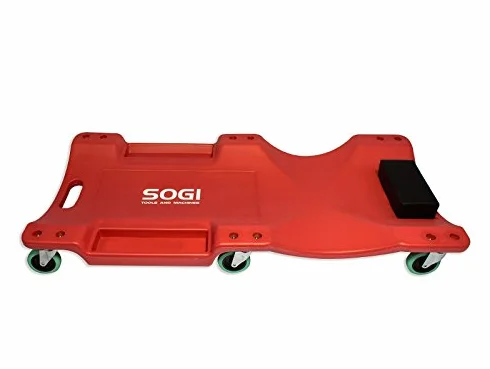 SOGI X4-13 Carrello Lettino Sotto Auto XL Termoformato Ergonomico Rosso 6 Ruote Piroettanti