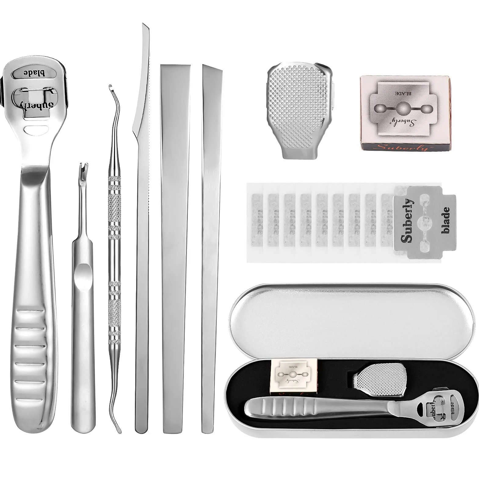 Set Pedicure Professionale con Lima Piedi e Raschietto Calli 10 Lame