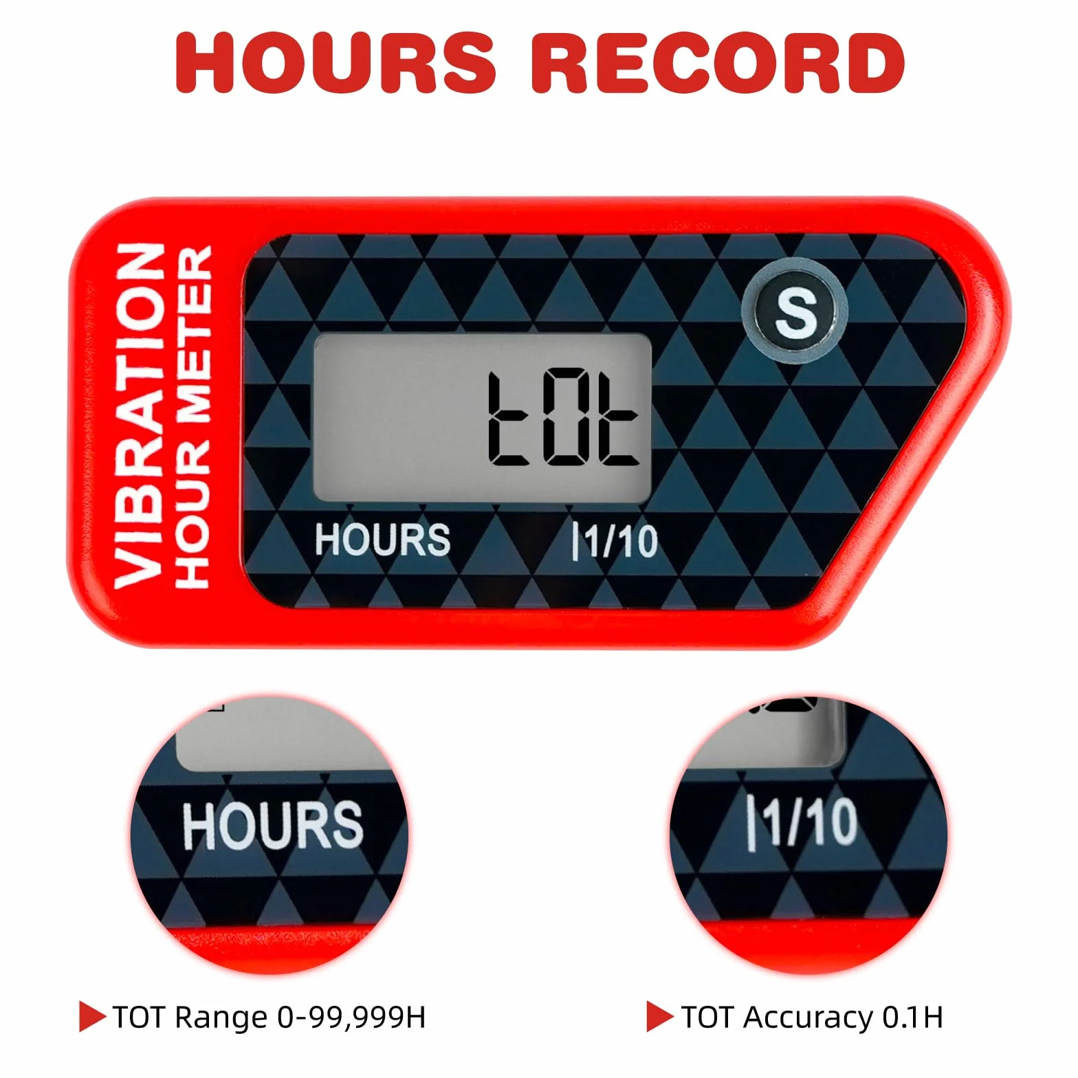 Senza fili Misuratore di ore Azzerabile Digitale Timer manutenzione Impermeabile per Tosaerba Motosega Moto (red)