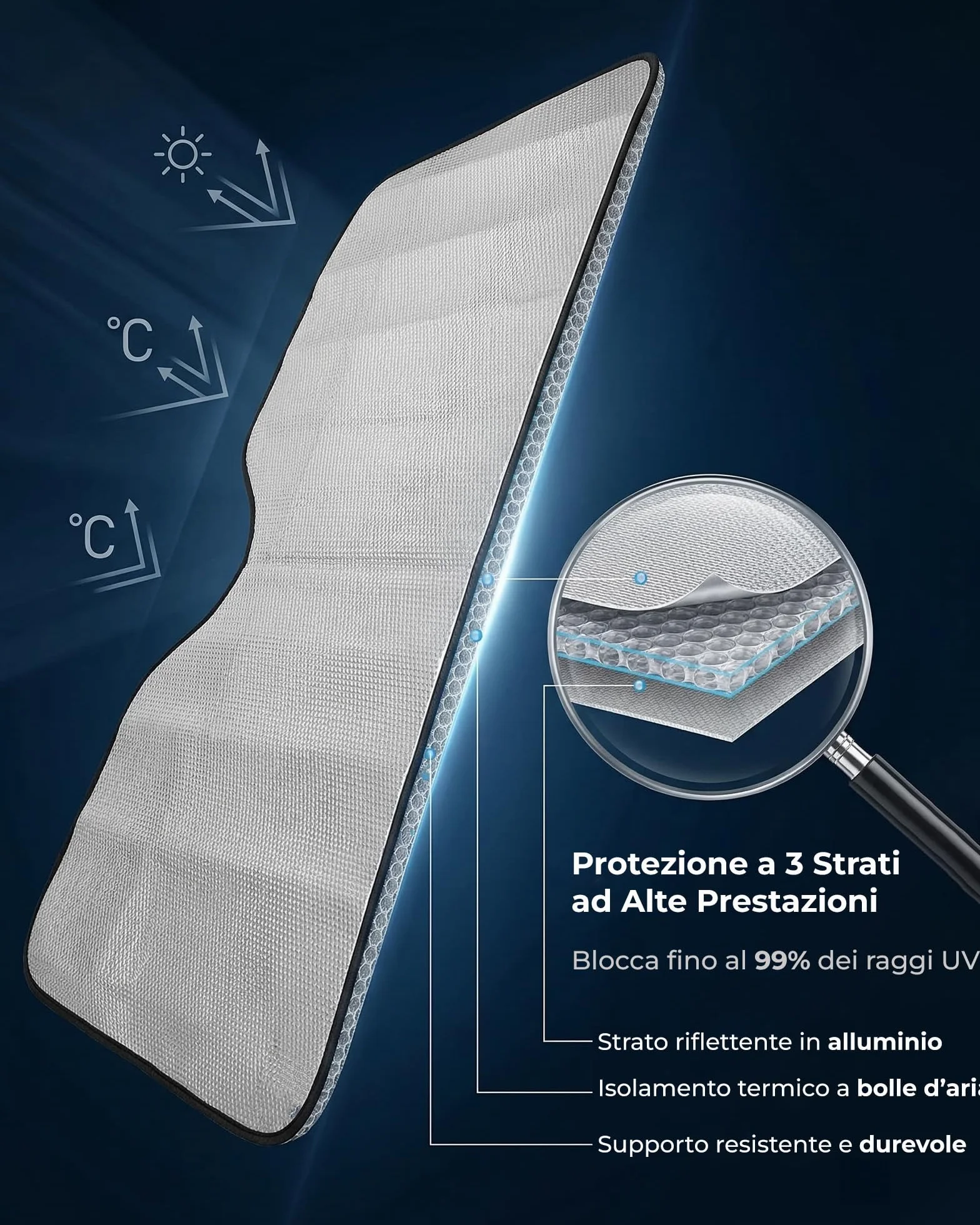 Parasole Auto Parabrezza Pieghevole Coprisole UV 80x130cm
