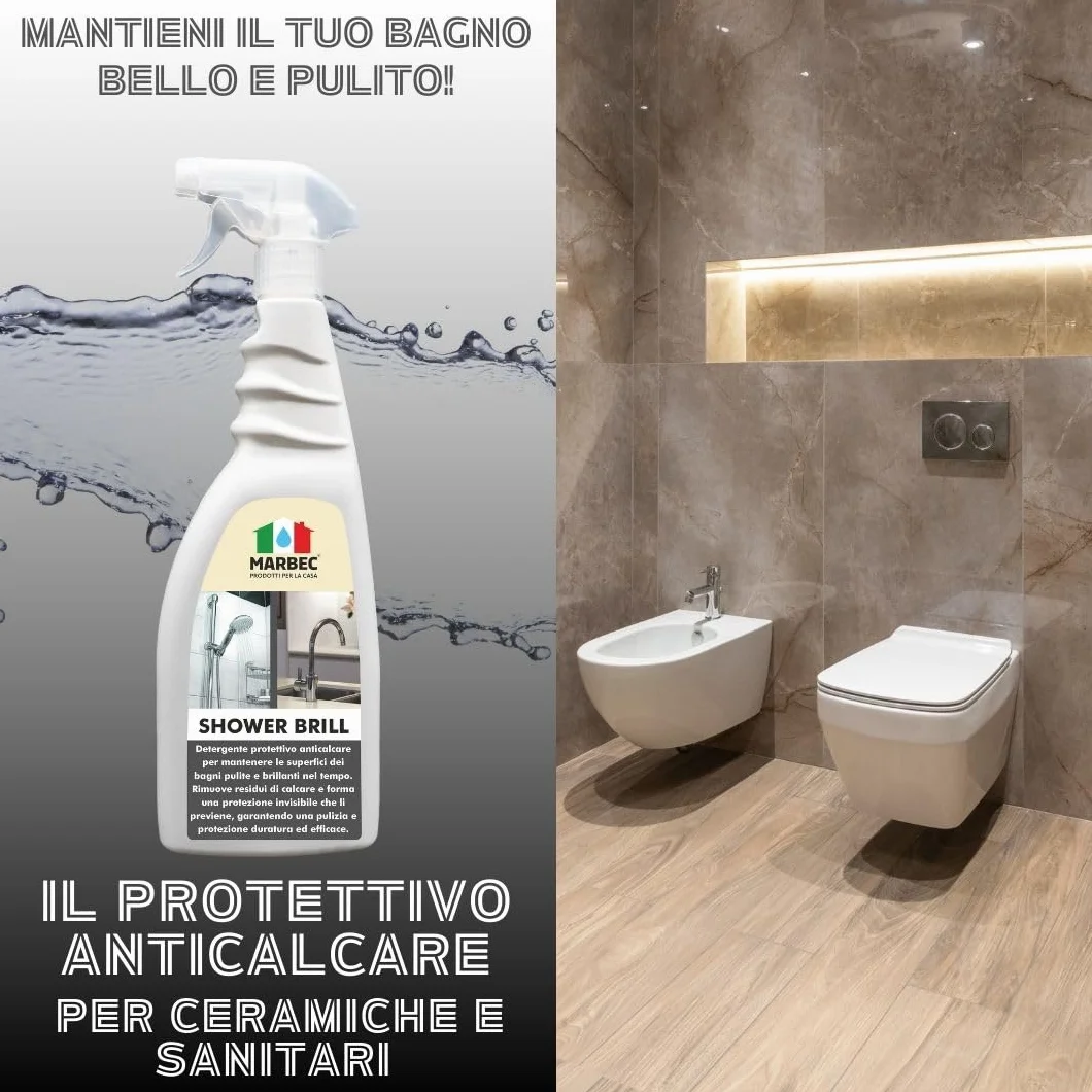 MARBEC SHOWER BRILL 5LT Detergente anticalcare bagno protettivo antigoccia per ceramiche vetri