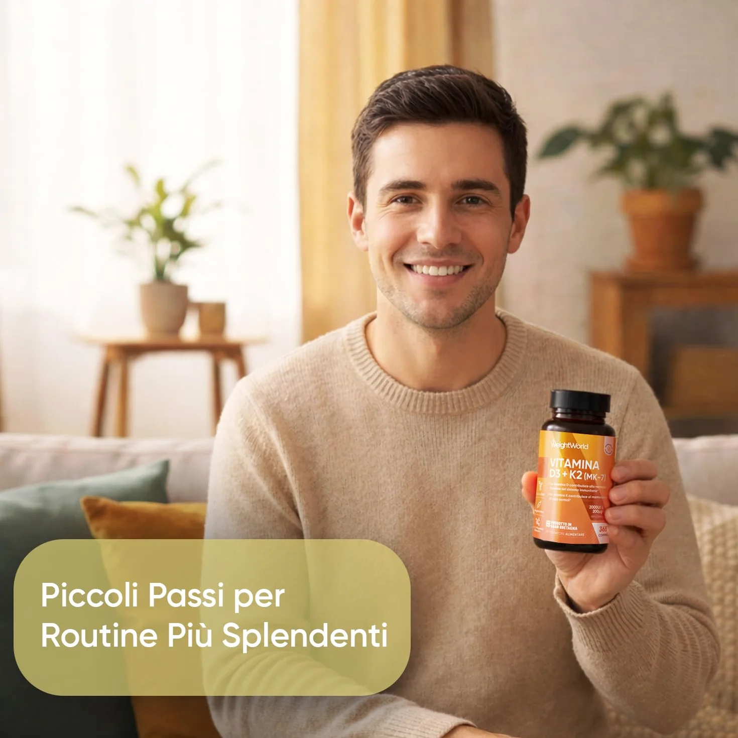 Vitamina D3 K2 2000UI Colecalciferolo 200μg Menachinone 365 Compresse Senza Glutine