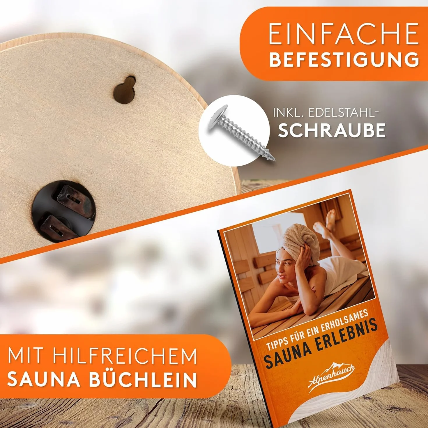 ALPENHAUCH Termometro da sauna igrometro 2 in 1 legno vetro temperato calibrazione automatica
