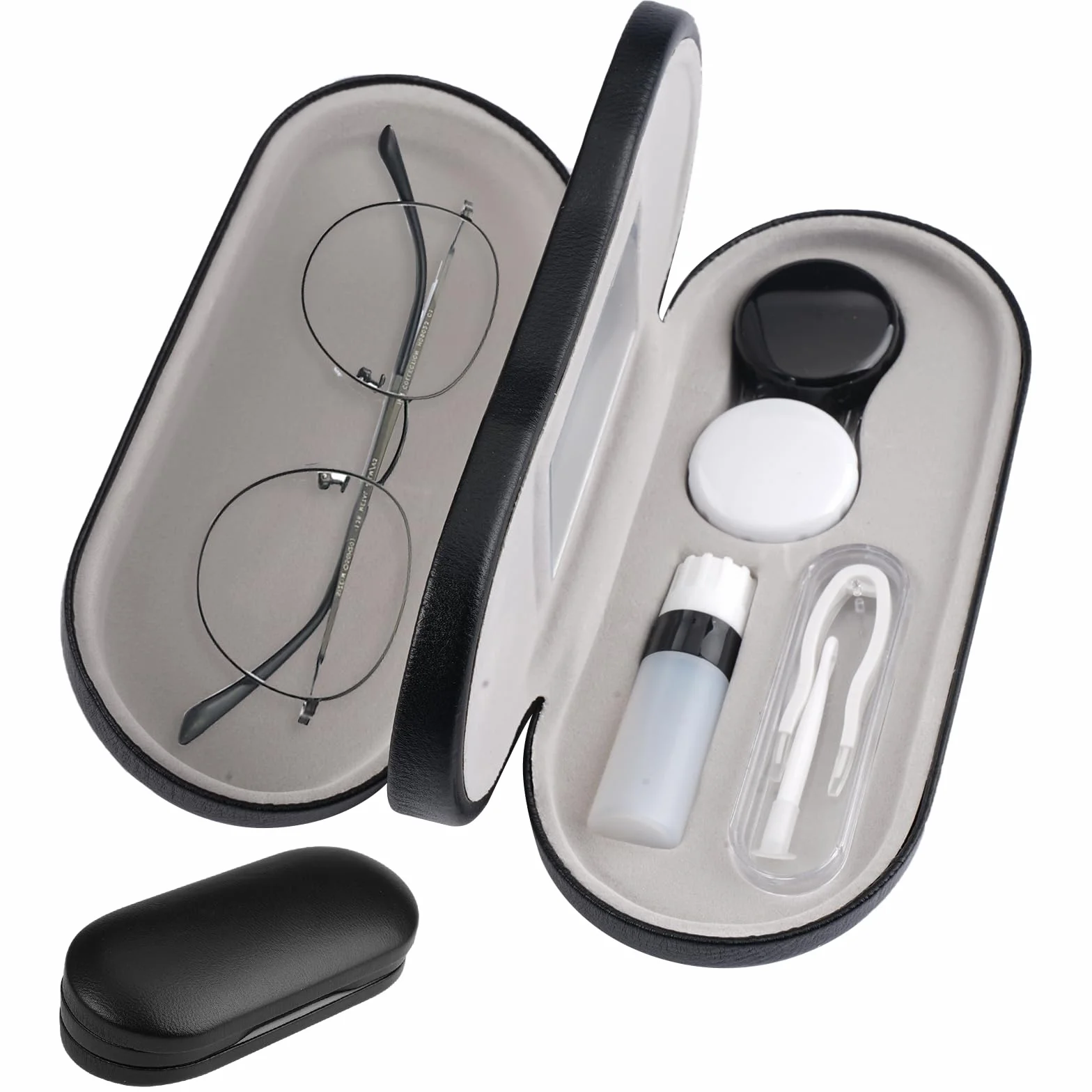 Custodia per Occhiali da Vista e Lenti a Contatto 2 in 1 con Specchio e Pinzetta Portatile