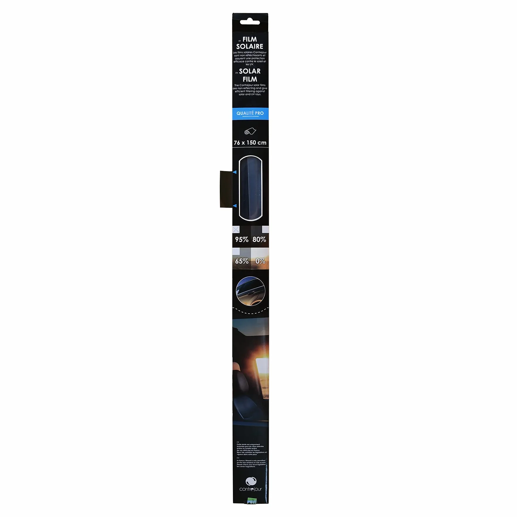 Contrejour 463905 Pellicola solare per vetri auto, 95%, 76 x 150 cm,Scura, taglia unica