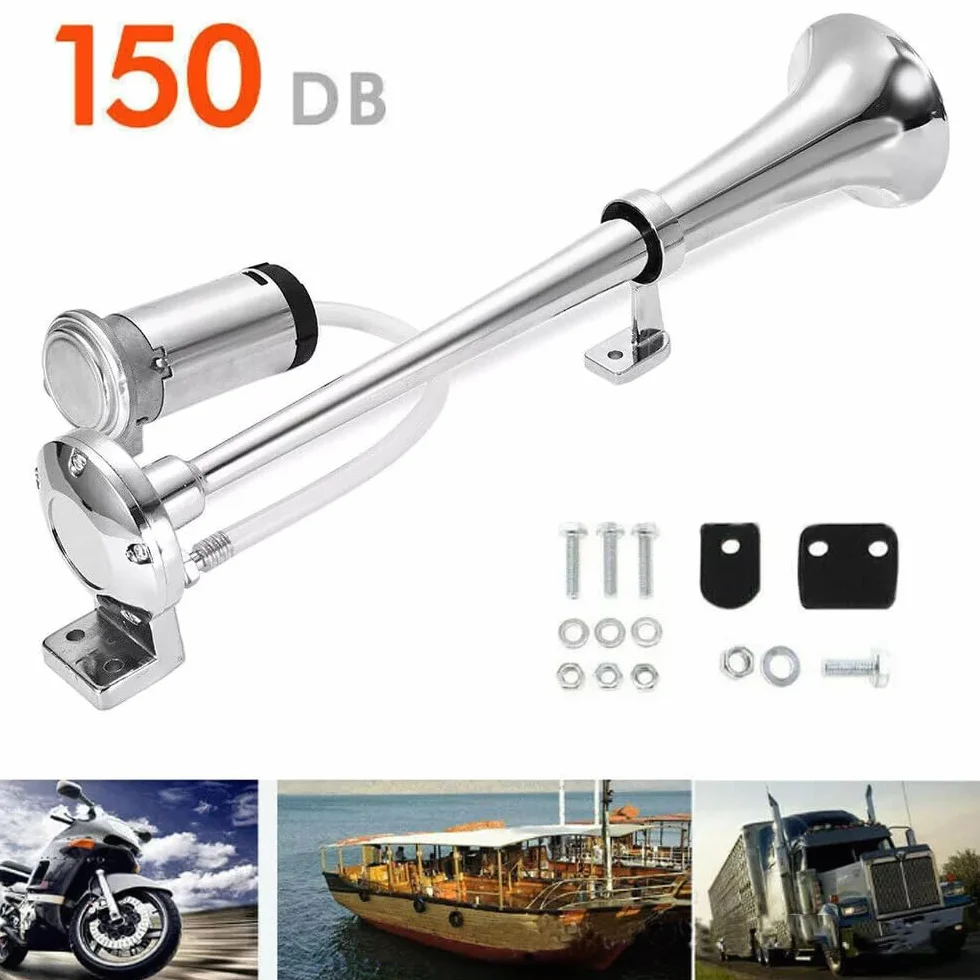 NEWFUN Tromba Camion 12v, Clacson 12v, Trombe Auto 12v, 12V 150dB Air Horn, Rivestimento Elettroforetico Catodico, per Autocarri Auto Tricicli Barche Ecc (Compressore Incluso Nel Kit)