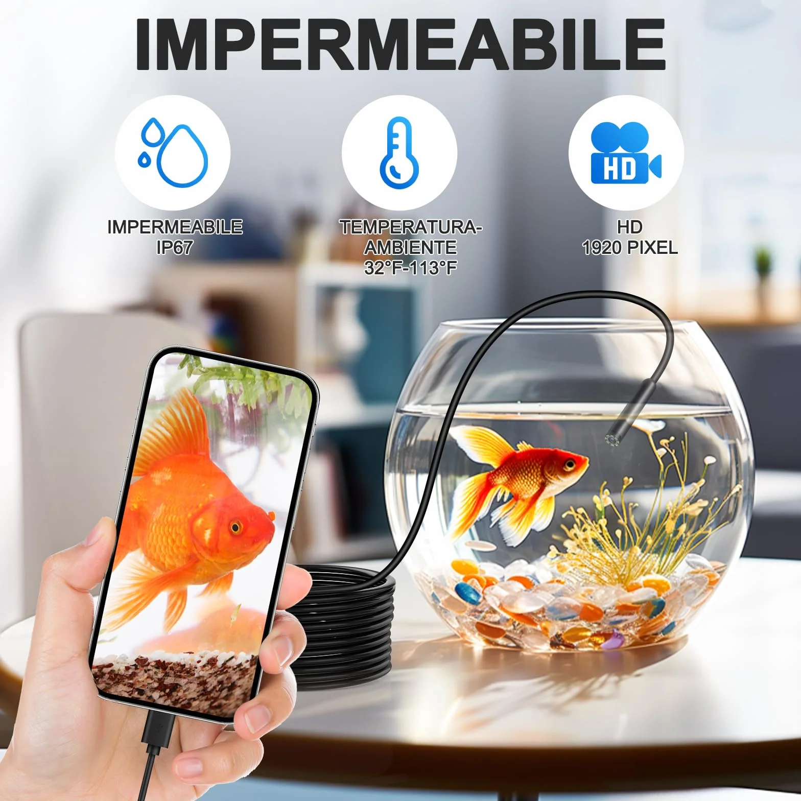 Endoscopio per Smartphone 1920P Telecamera Endoscopica IP67 Sonda Impermeabile 5M 8 LED