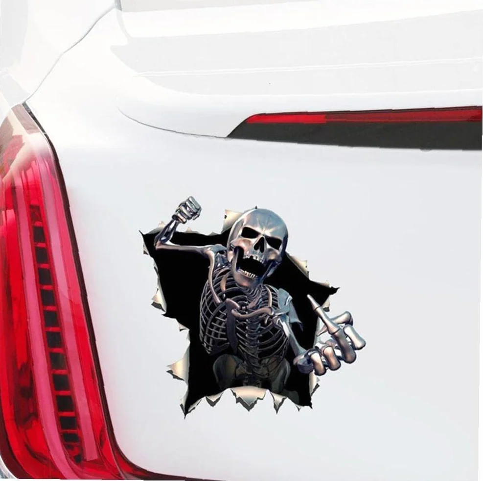 Generico Adesivi per Auto creatività Scheletro in Metallo Teschio nel Foro Adesivi per Auto Graffi Cover DecalcomanieDisponibili e Professionali.