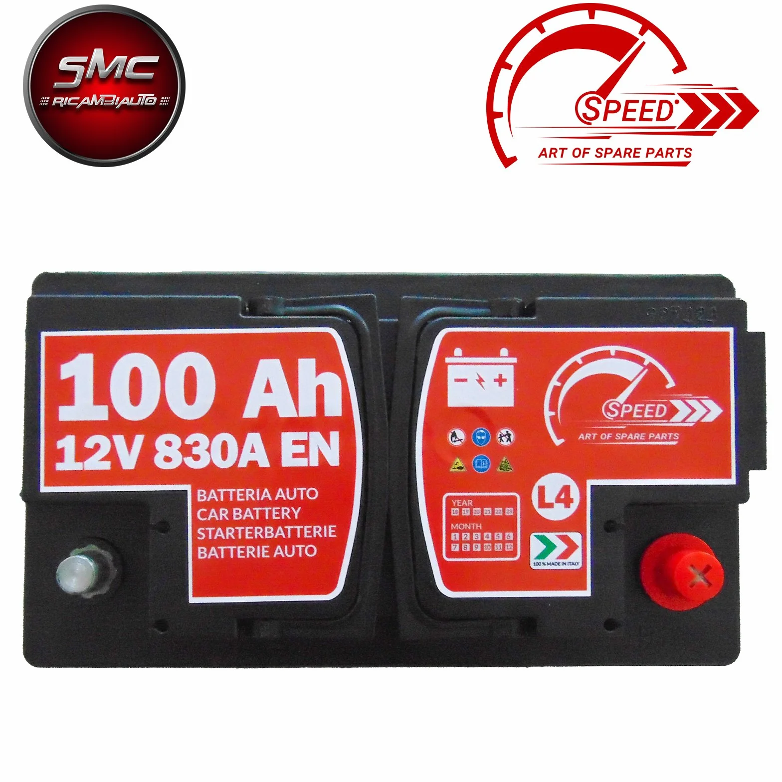 BATTERIA AVVIAMENTO AUTO ORIGINALE SPEED L4 100AH 12V 830A CON POLO POSITIVO A DESTRA