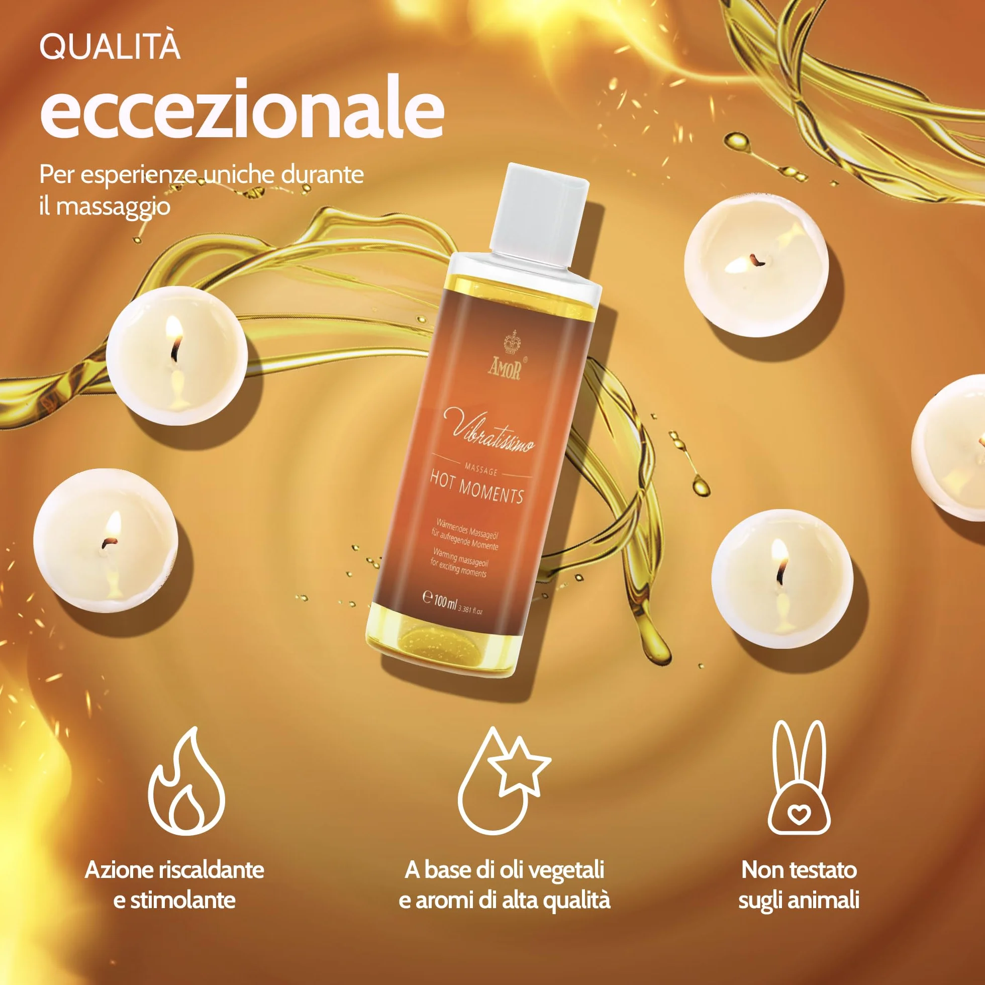 Vibratissimo Hot Moments olio da massaggio riscaldante lenitivo 100 ml