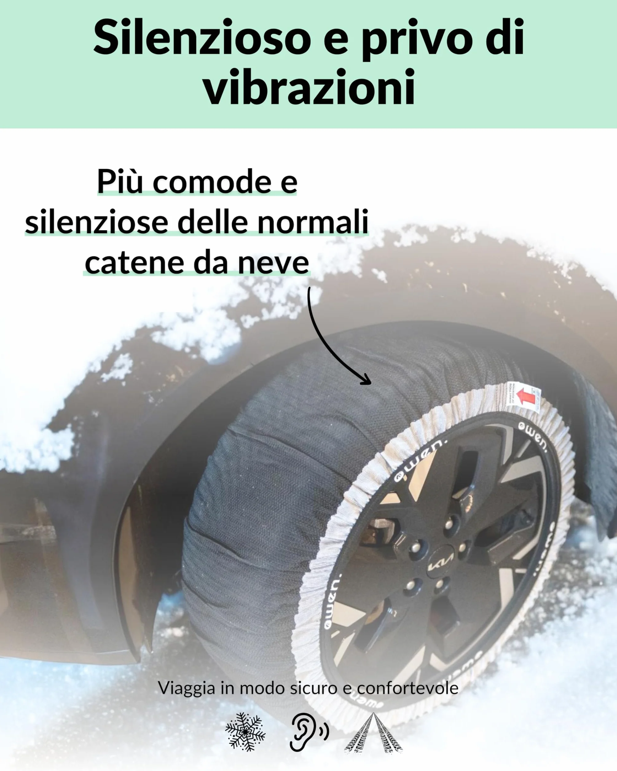 OWEN calze da neve XS-XXL | Certificato EN 16662-1 | Omologate Italia | Protezione cerchioni | Tessuto 3D antiscivolo | Compatibile ABS/ESP | Polipropilene resistente | Set 2 pezzi | Facili da montare