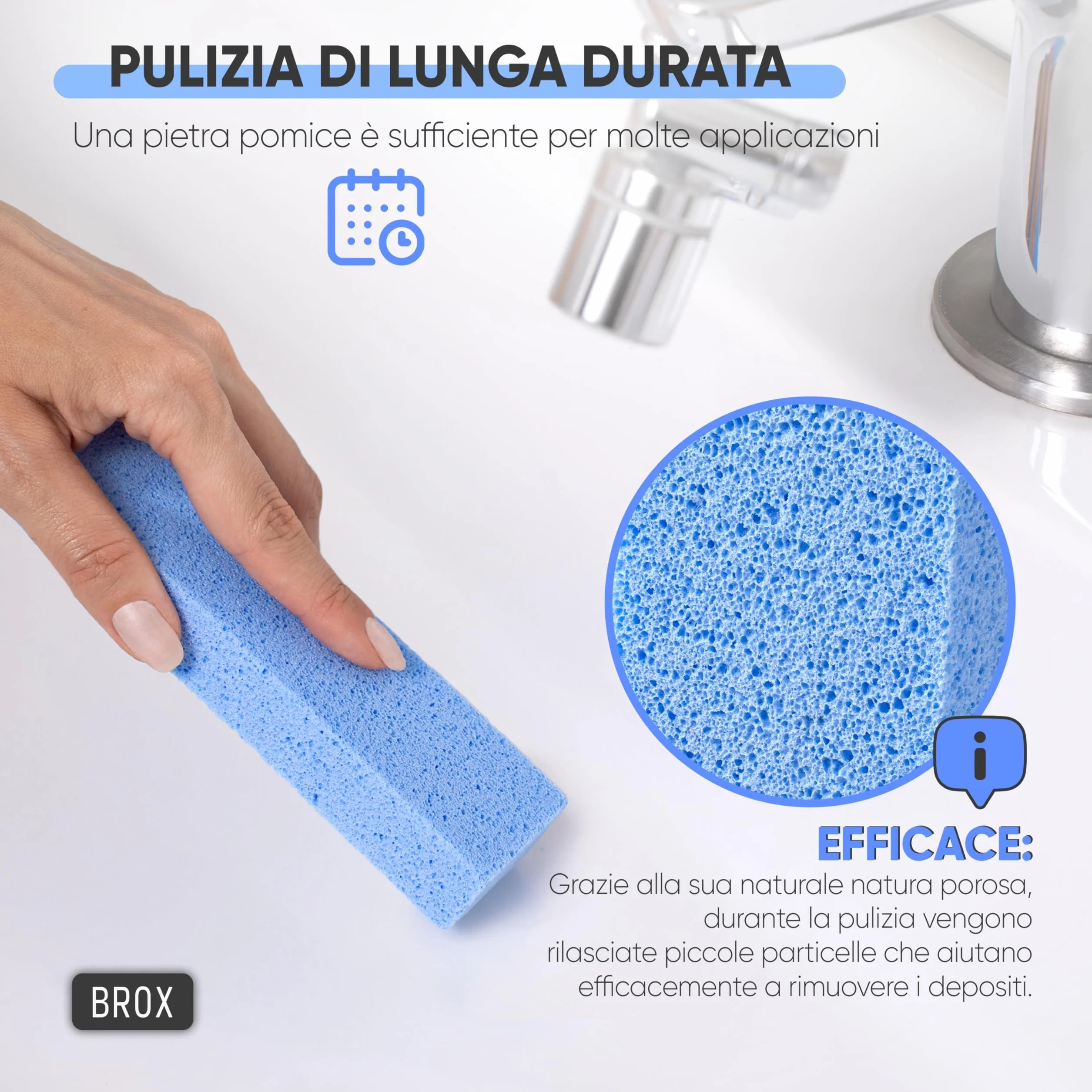 BROX Pumice Stone 5 Pezzi Pietra per Pulizia WC Bagno Cucina Cura Piedi Blu