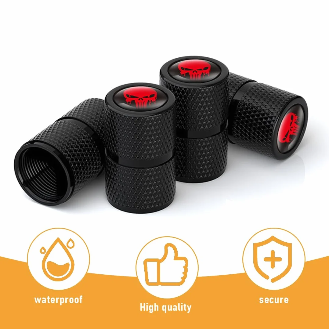 Tappi Valvole Pneumatici Auto Neri 4 Pezzi per Auto, Moto, Rimorchi