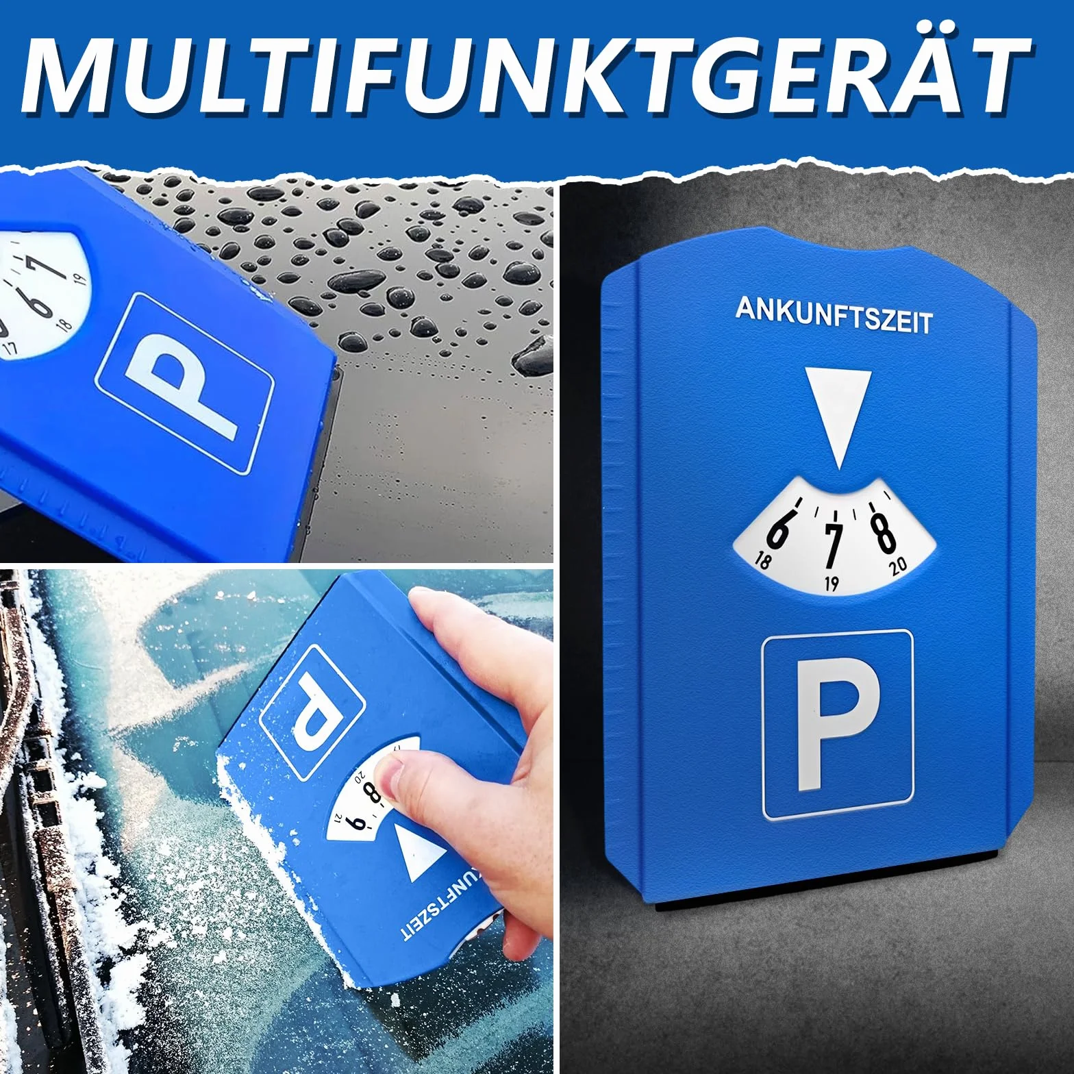 kinoco Parkscheibe mit Eiskratzer 2 in 1 Parkuhr Auto Motorrad Winter Eiskratzer Profiltiefenmesser