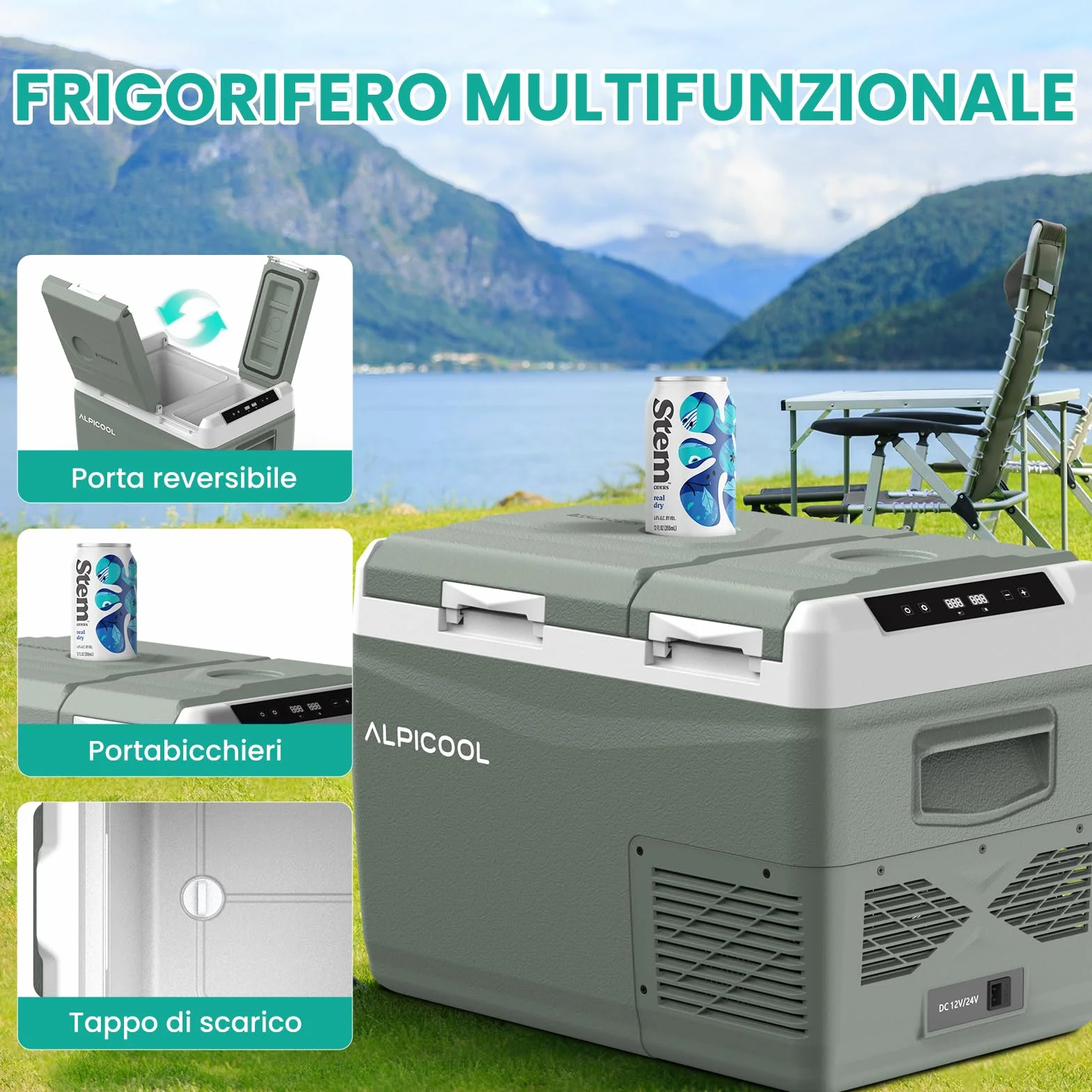Alpicool KLS38 Frigo per Auto 31L con APP, 2026 Doppia Zona Frigorifero Portatile Elettrico 12/24V DC 100~240 V AC,Frigo Portatile per Camion Viaggio Picnic,-20℃-20 ℃,con Scomparto Ghiaccio,Verde