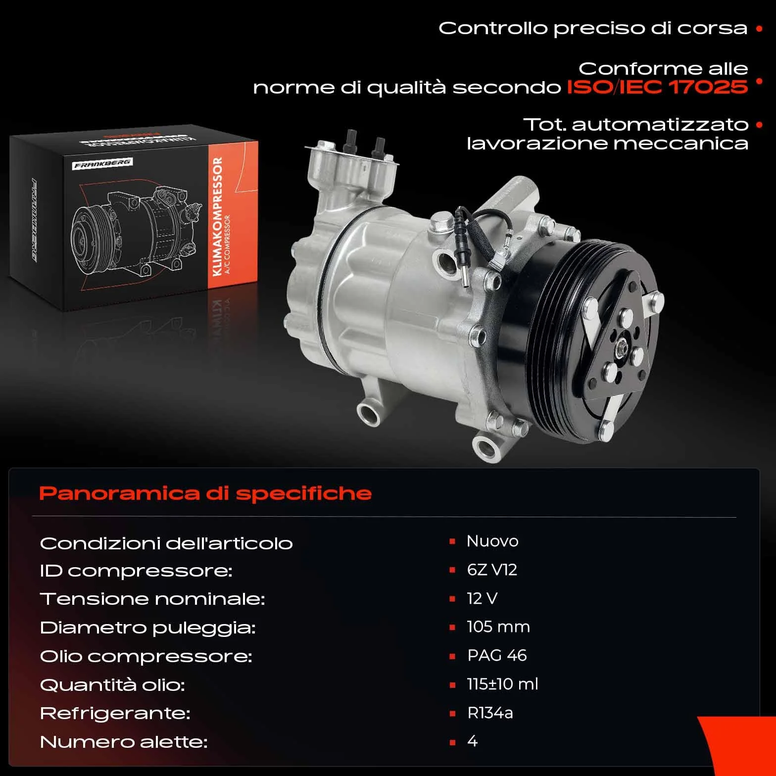 Frankberg Compressore dell'aria condizionata con frizione Benzina Compatibile Clio II Twingo I Logan Kangoo 8200840899