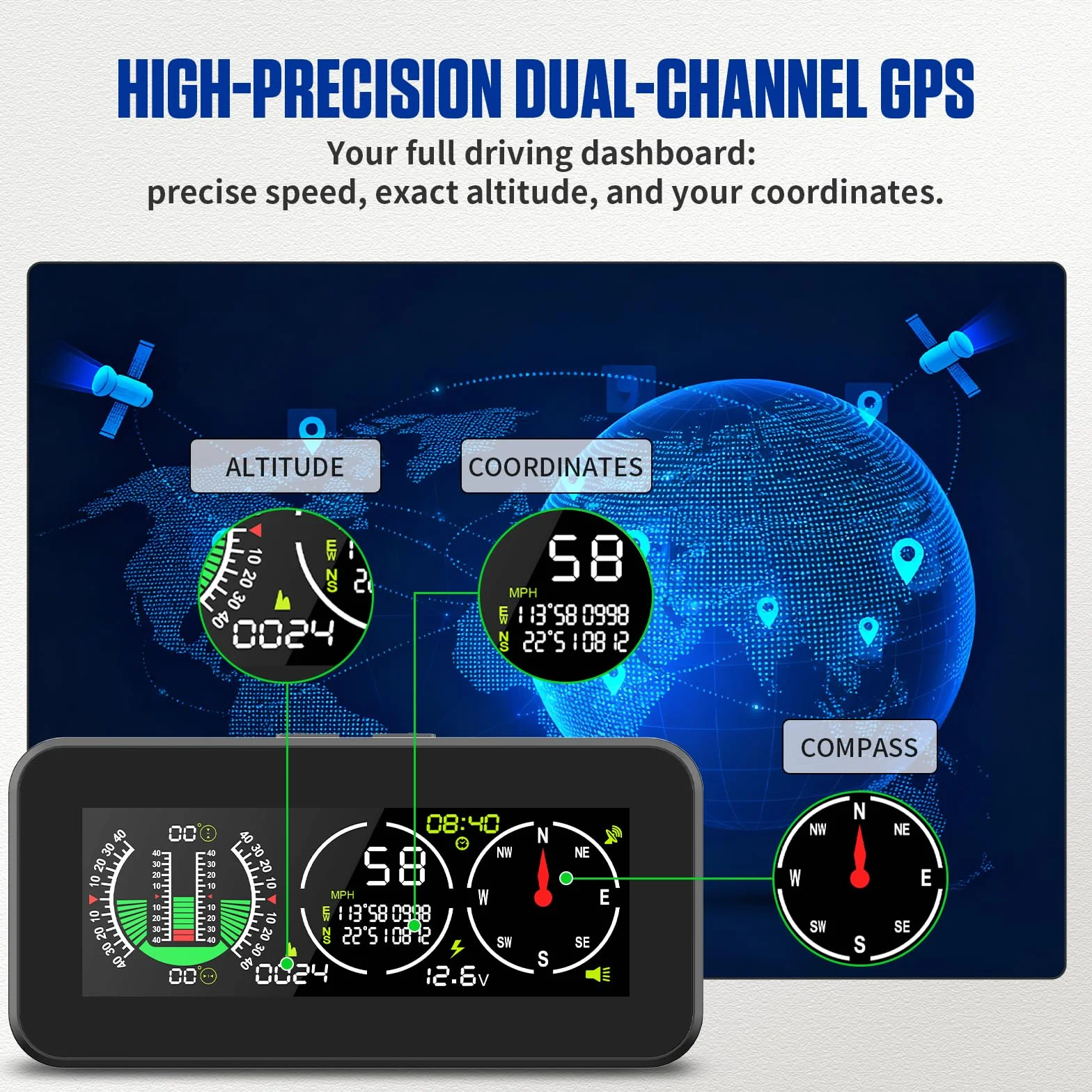 BELEY Inclinometro Digitale per Auto con GPS, Velocità in Tempo Reale, Bussola LCD HD