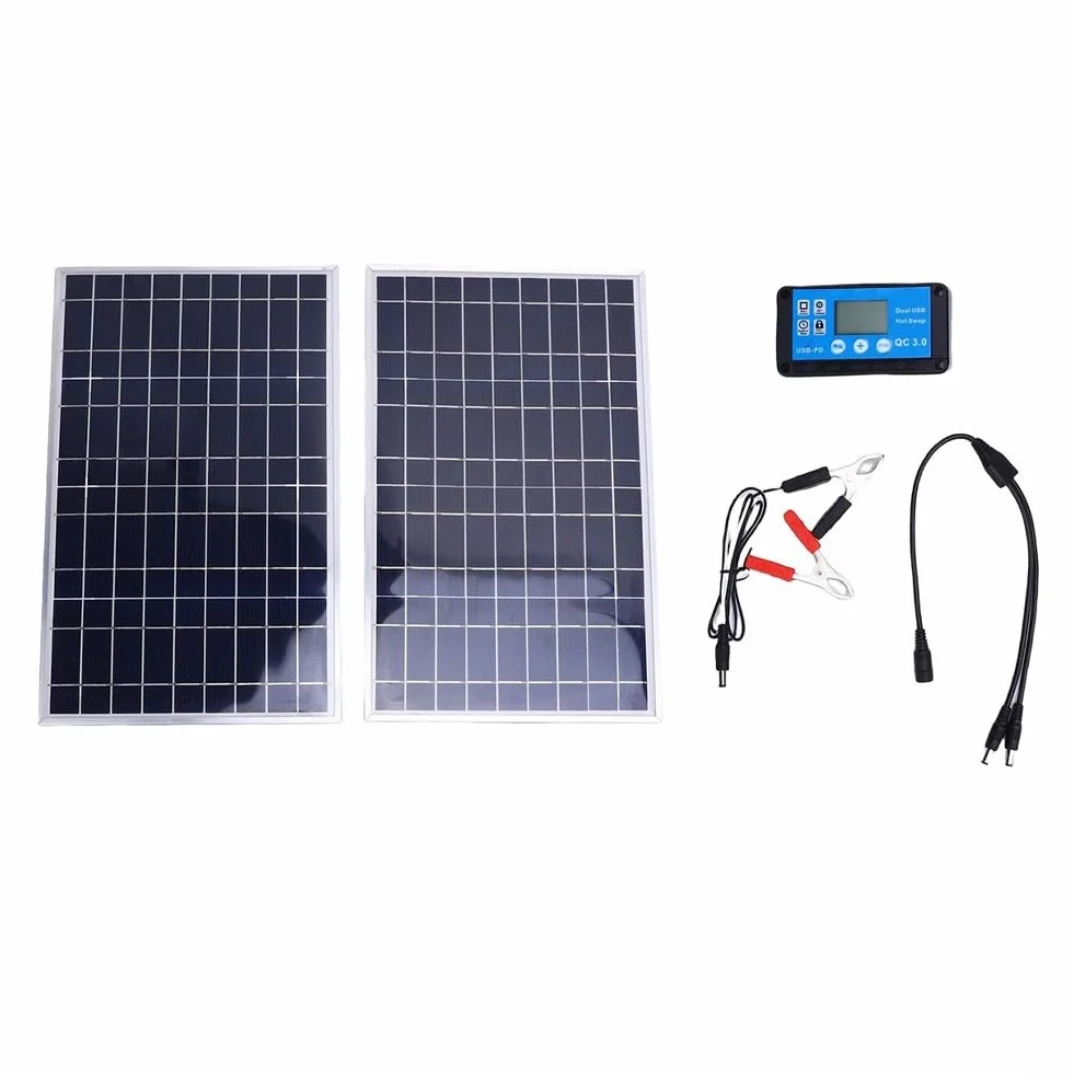 Pannello Solare 200W 12V IP65, Caricatore/Mantenitore Trickle per Batteria Auto Barca Camper, Celle Policristalline, 20%Alta Efficienza, Protezione Scarica Inversa e Sovraccarico, Portatile33,5×20,5cm