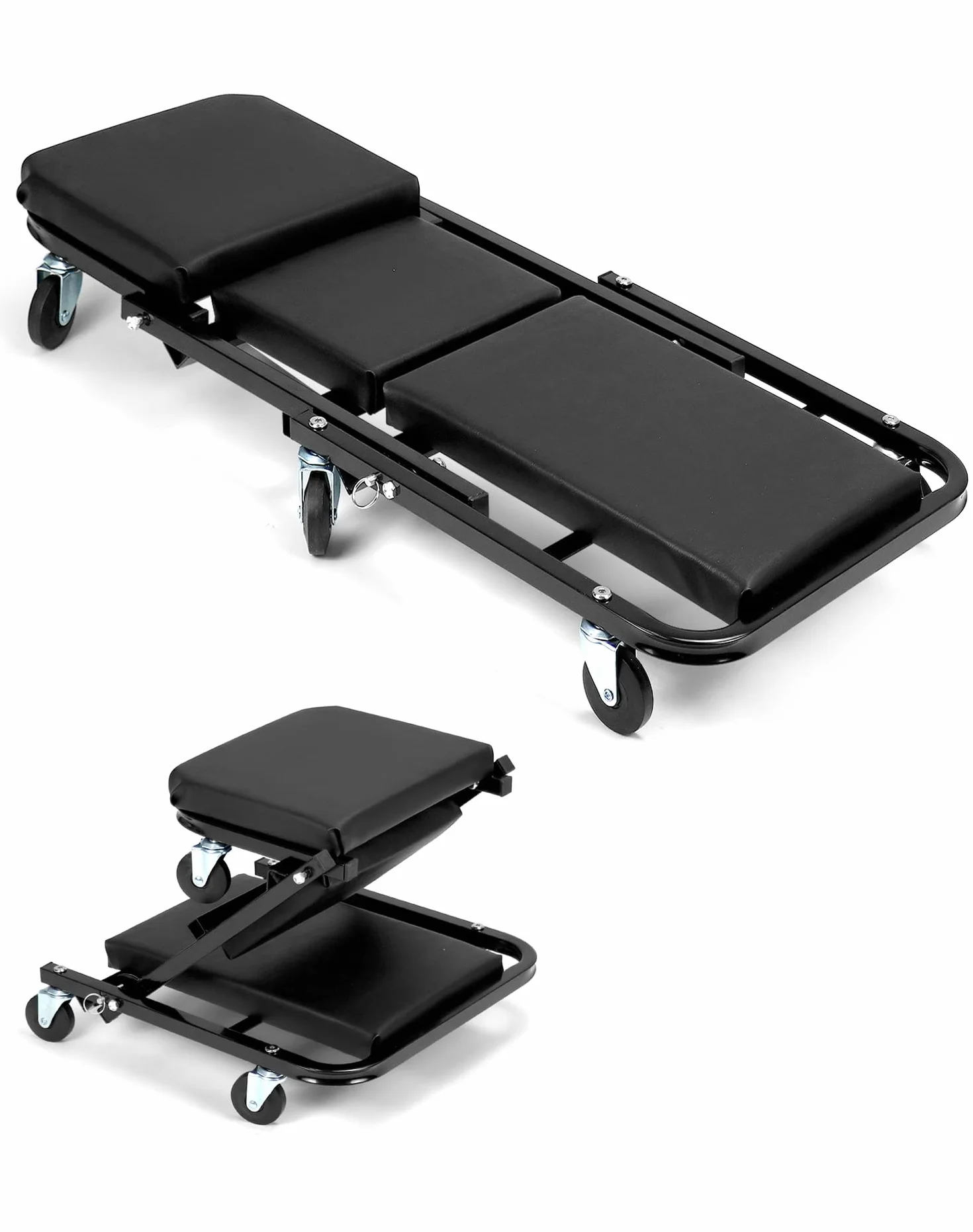 QWORK® Sgabello Officina, Carrello sotto Auto, con Ruote piroettanti a 360°