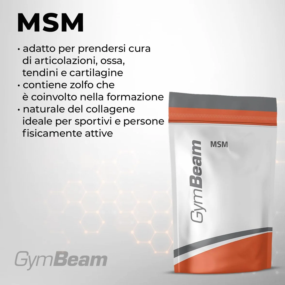 GymBeam MSM Integratore Articolare Vegano in Polvere 250 g per Salute di Articolazioni, Ossa, Tendini e Cartilagini