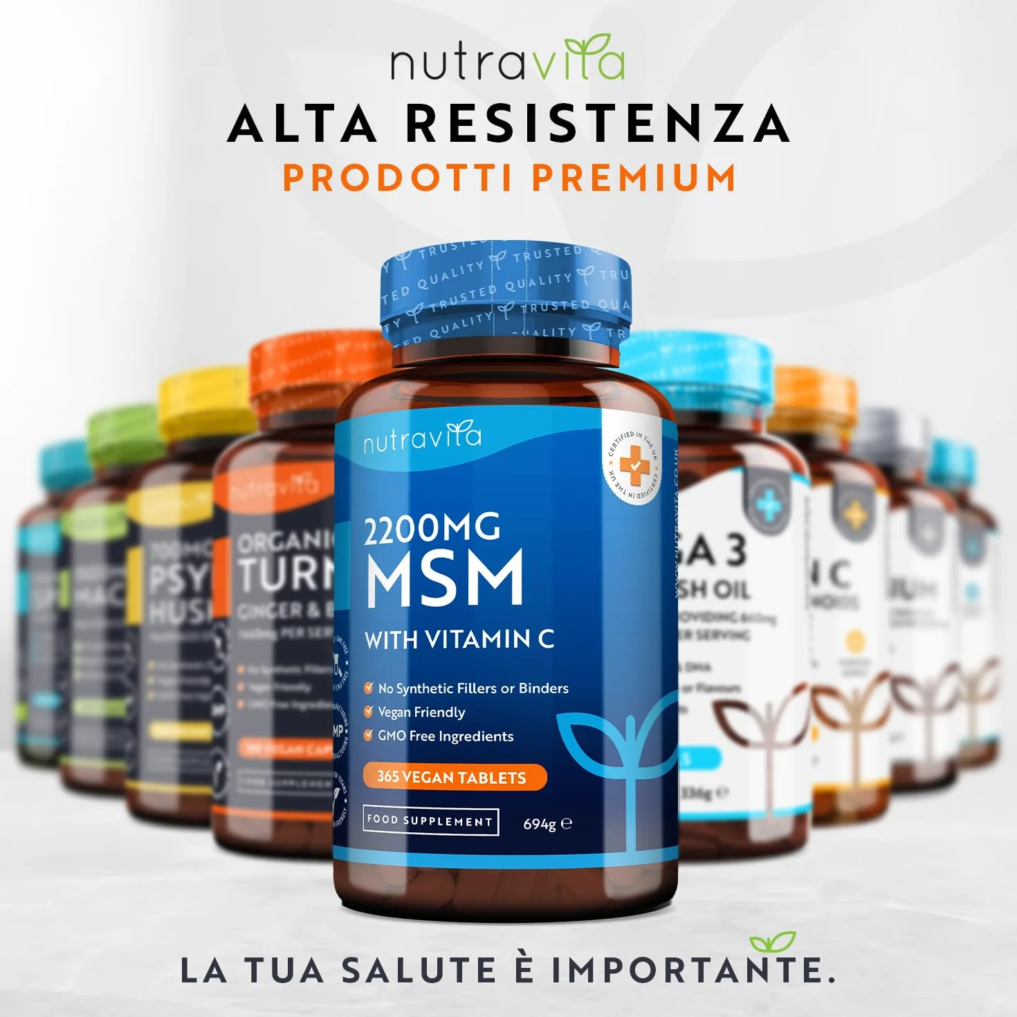 Nutravita MSM 2200mg Vitamina C 365 Compresse Vegane Metilsulfonilmetano 80mg