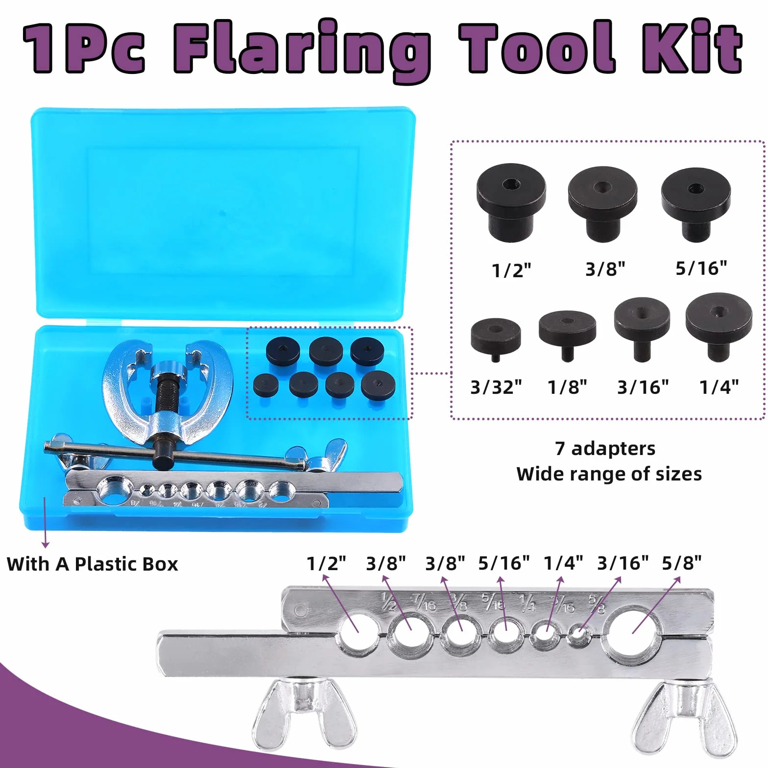 Swpeet Kit 10 utensili svasatura automatica piegatubi 3 in 1 180 gradi 1/2" 7/16" 3/8" 5/16" 1/4" 3/16" 5/8"