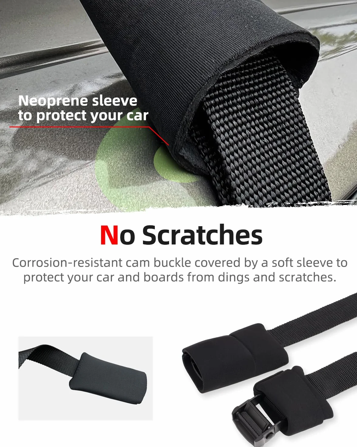 Abahub Soft Roof Rack Pads per tavola da surf, SUP, kayak, canoa, con 4 cinghie di ancoraggio, 2 corde di ancoraggio, 2 passanti per il cappuccio e custodia (da utilizzare senza traversa)