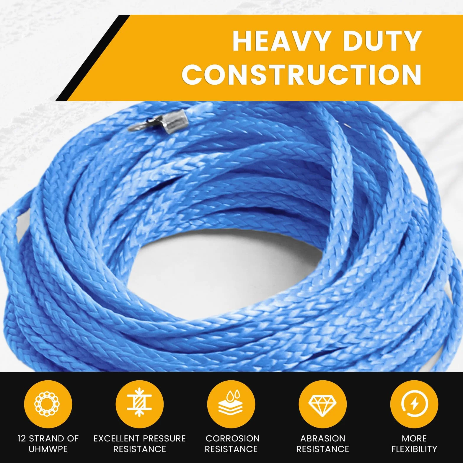 Corda sintetica per verricello 3/16 pollici x 15,2 m 3,8 t con guaina protettiva Blu