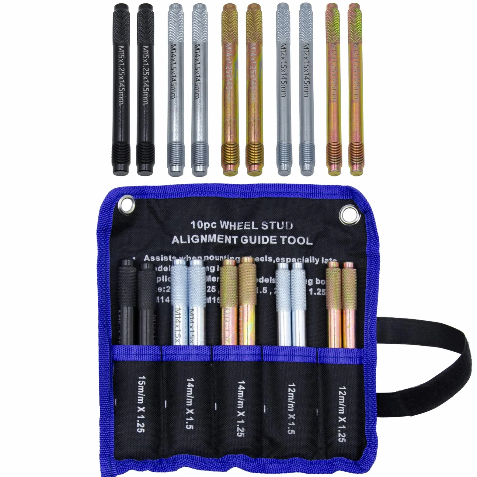 Kit Montaggio e Allineamento Ruote 10pz Bullone Guida Centraggio per Dadi M12x1.25 M12x1.5 M14x1.25 M14x1.5 M15x1.25 Tipo-1