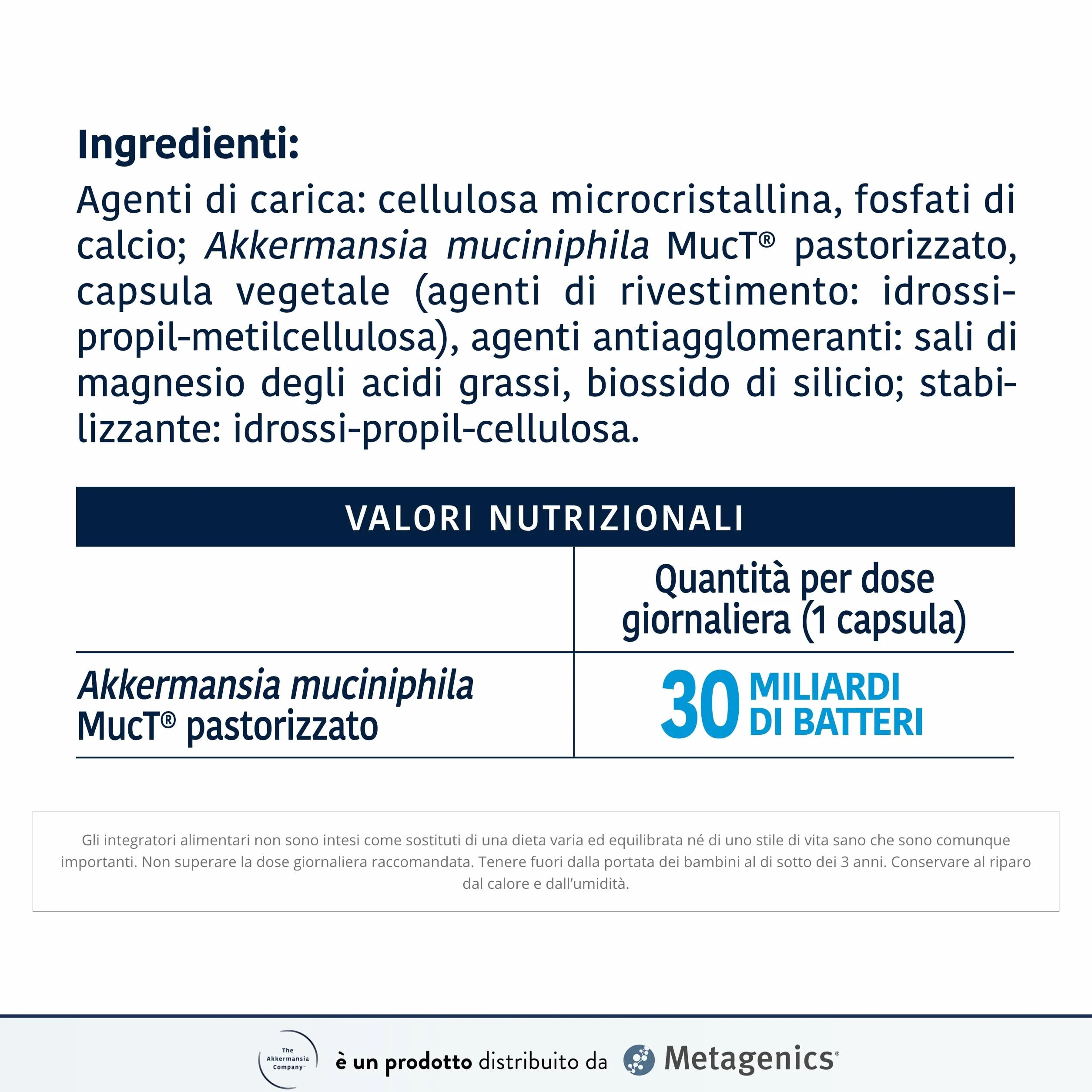 Akkermansia Essenziale per l’Intestino - 30 Miliardi di Batteri Pastorizzati - 30 Capsule