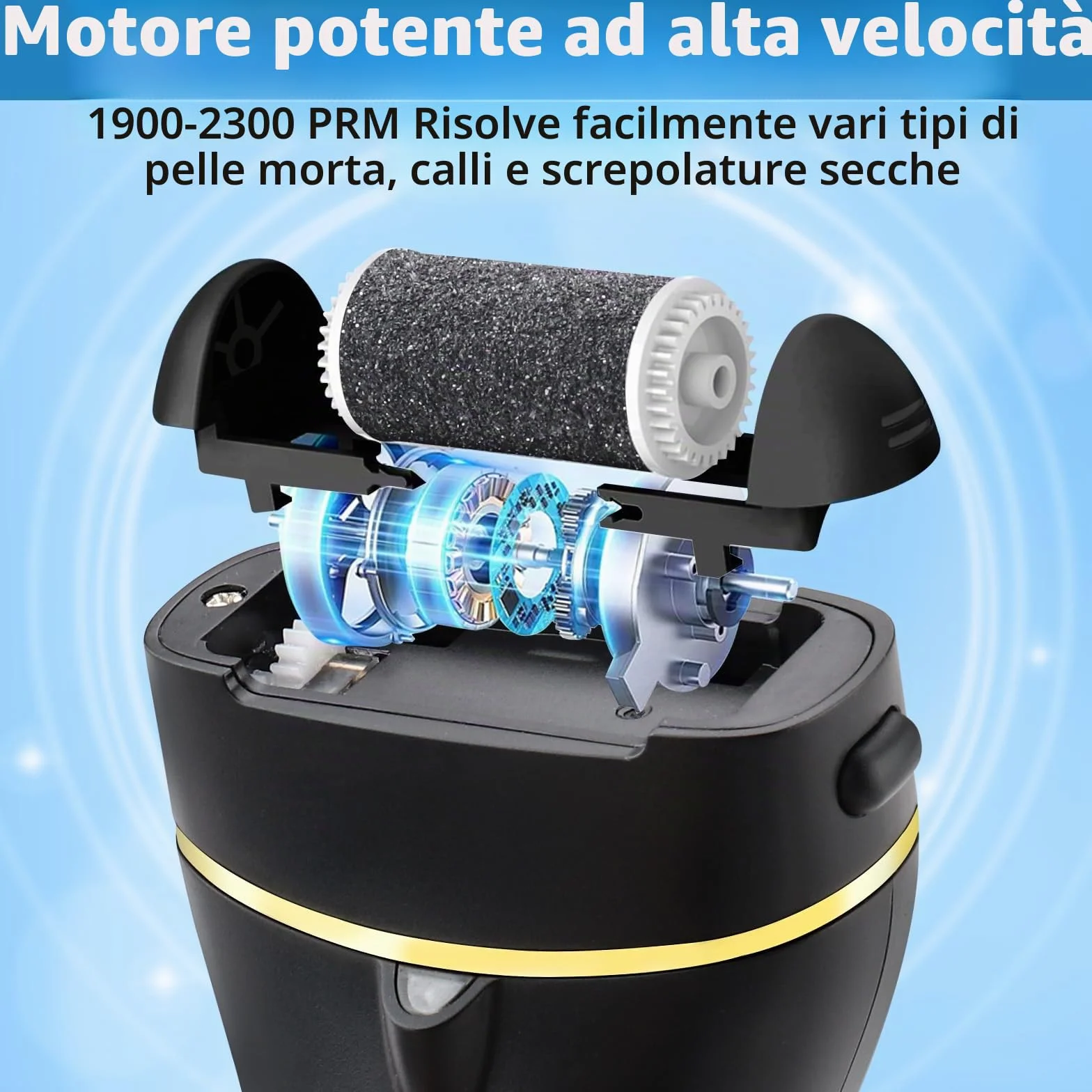 Pedicure Elettrico Professionale Ricaricabile con 3 Rulli Rimozione Calli Pelle Dura Secca (Nero)