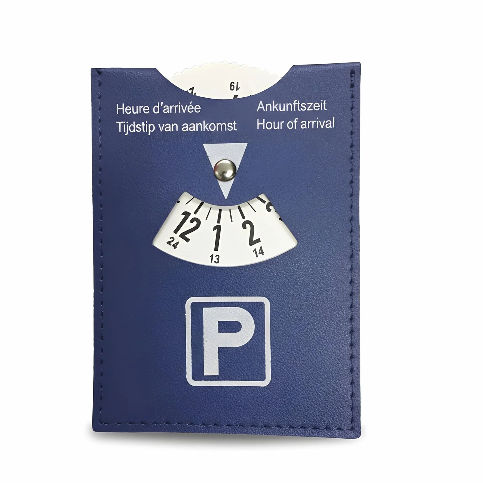Disco Orario in Pelle Sintetica Blu 11x15cm Multilingue per Auto Camper